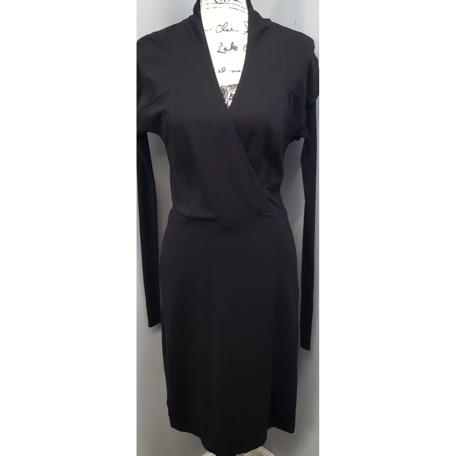 Vintage Et Cetera Bodycon Dress Womens Size 4 Black Viscose V-Neck Side Zip Knee Length Ribbed Sleeve Size S / US 4 / IT 40 - 2 Thumbnail