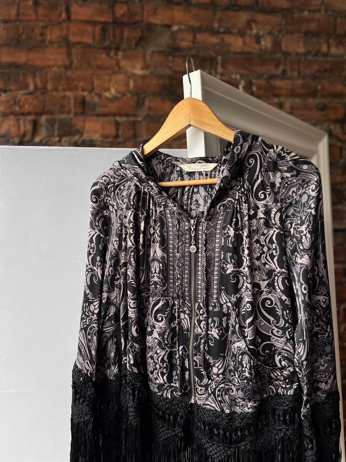 Odd Molly Odd Molly Gray Black Printed Fringe Full Zip Hooded Jacket Size M / US 6-8 / IT 42-44 - 2 Thumbnail