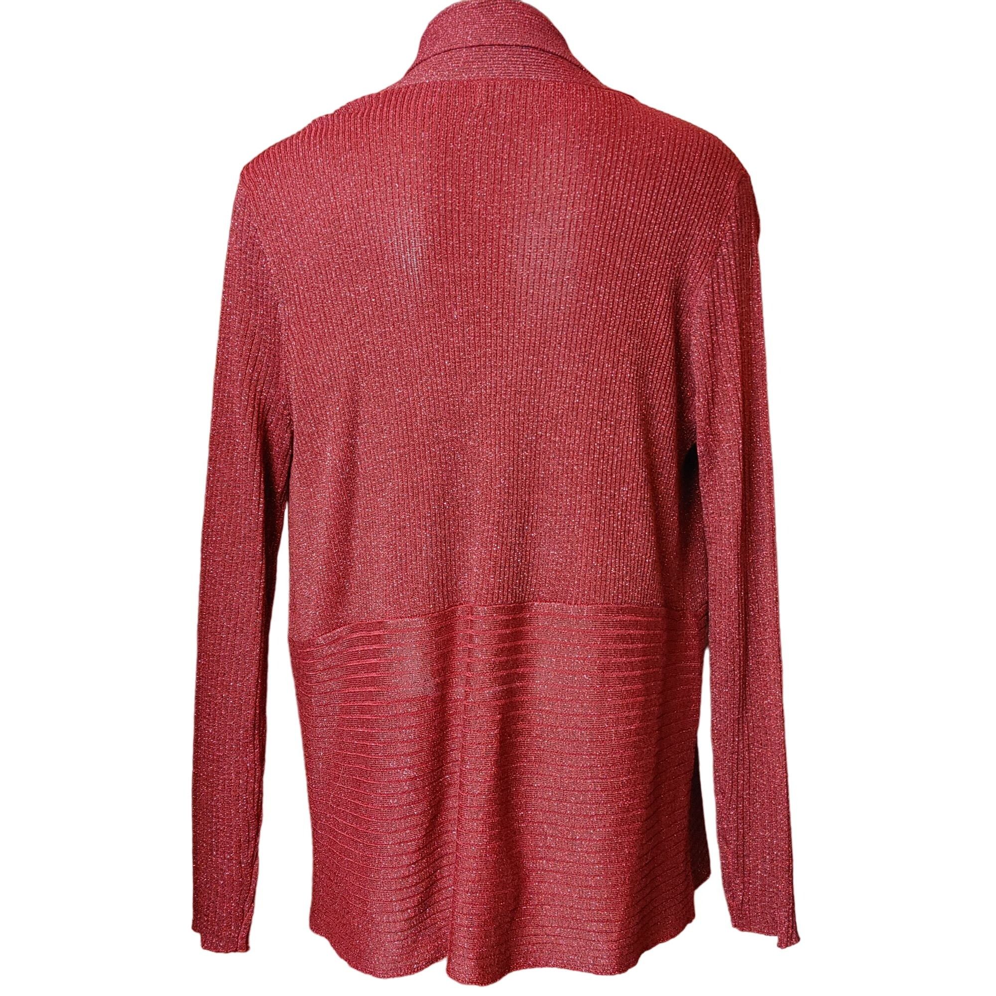 Other JM COLLECTIONS Petite Women L Red Long Sleeve Shimmer Knit O Size L / US 10 / IT 46 - 2 Thumbnail