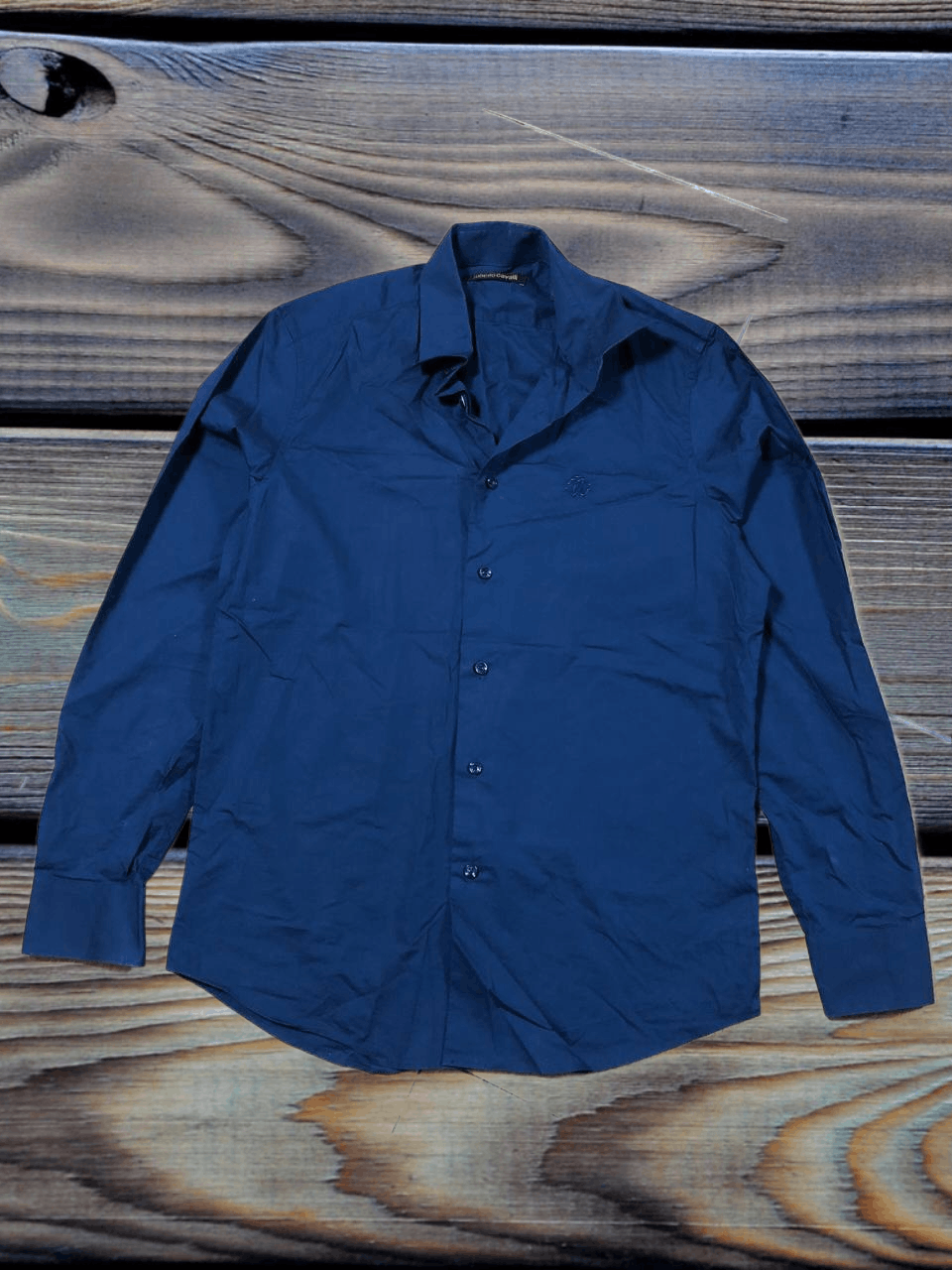 Roberto Cavalli Roberto Cavalli Navy Blue Cotton Dress Formal Shirt Size US M / EU 48-50 / 2 - 1 Thumbnail