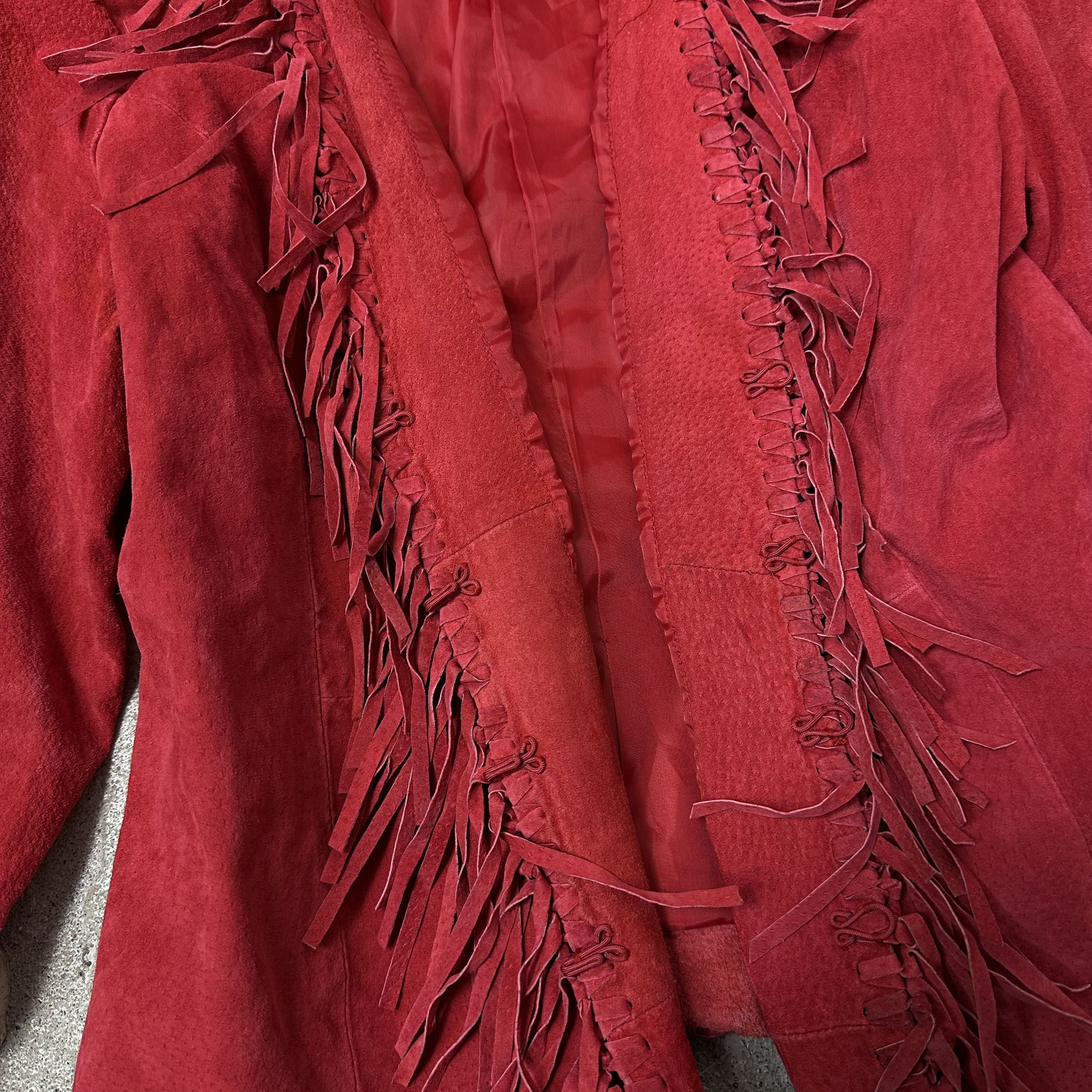 Vintage Vintage Leather Cherry Red Fringe Jacket Y2K Size XL / US 12-14 / IT 48-50 - 6 Thumbnail