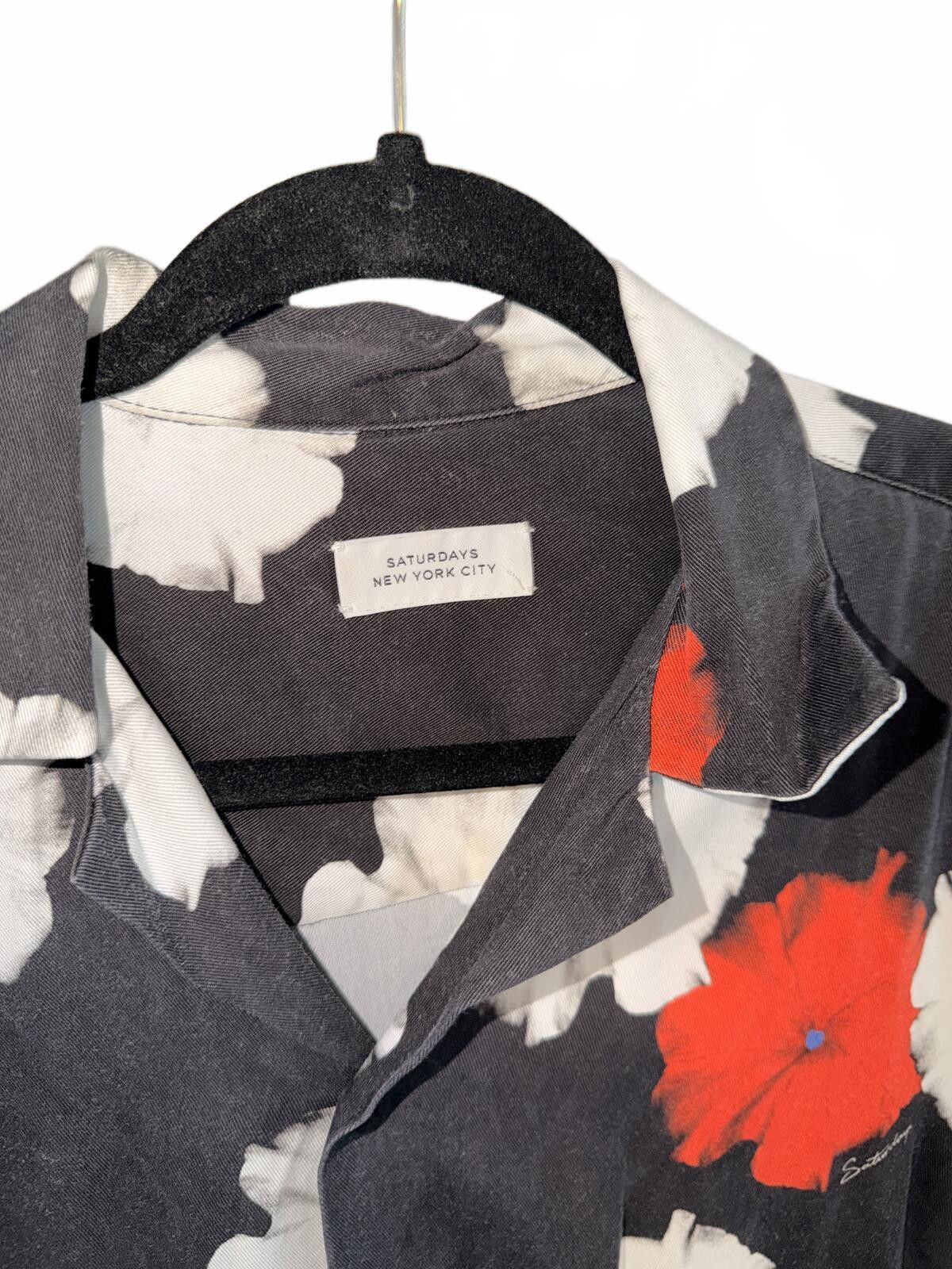 Other Saturdays NYC Black Floral Short Sleeve Button-Up Shirt Size US M / EU 48-50 / 2 - 2 Thumbnail