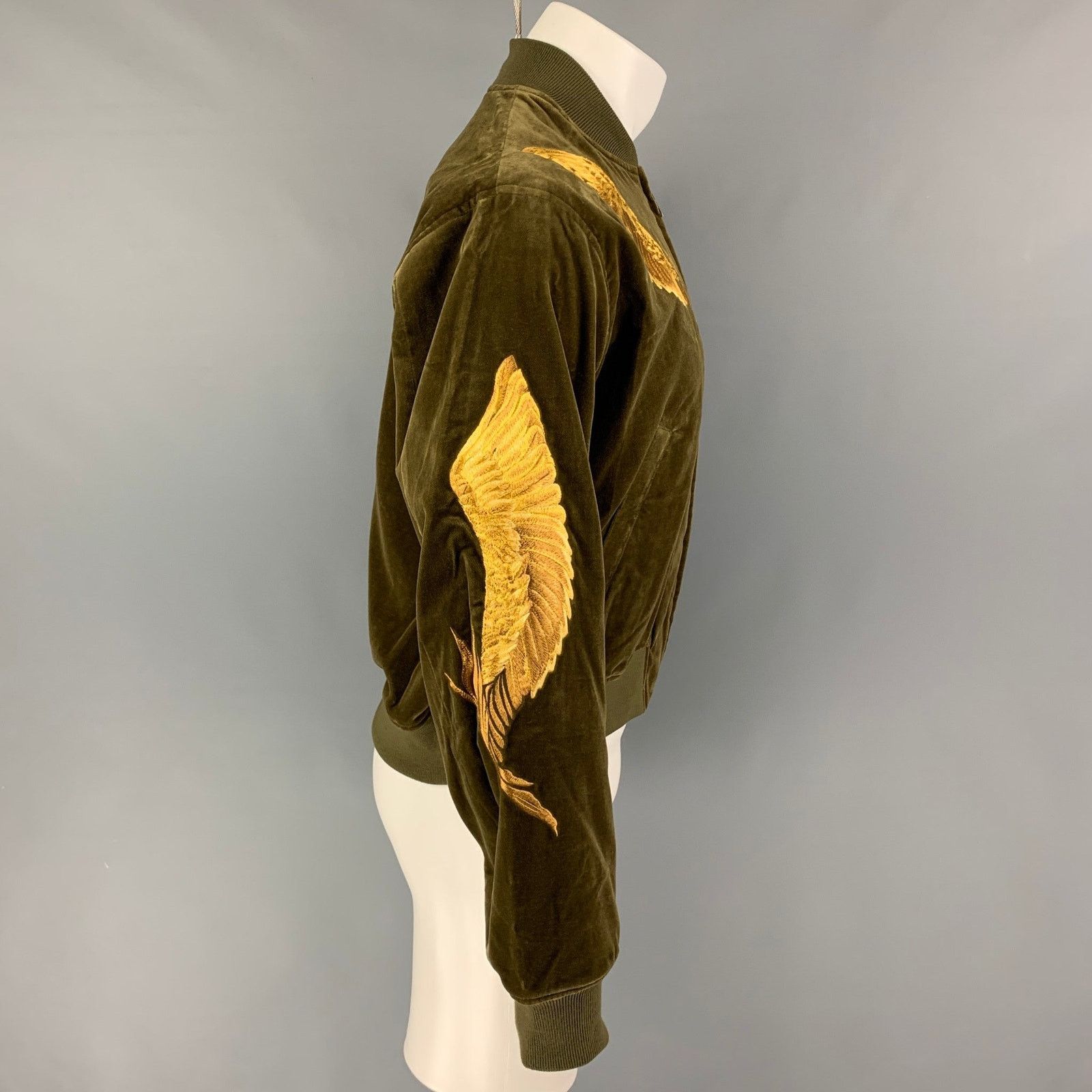 Christian Dada 34 Olive Gold Embroidery Cotton Velvet Jacket Size US M / EU 48-50 / 2 - 2 Thumbnail