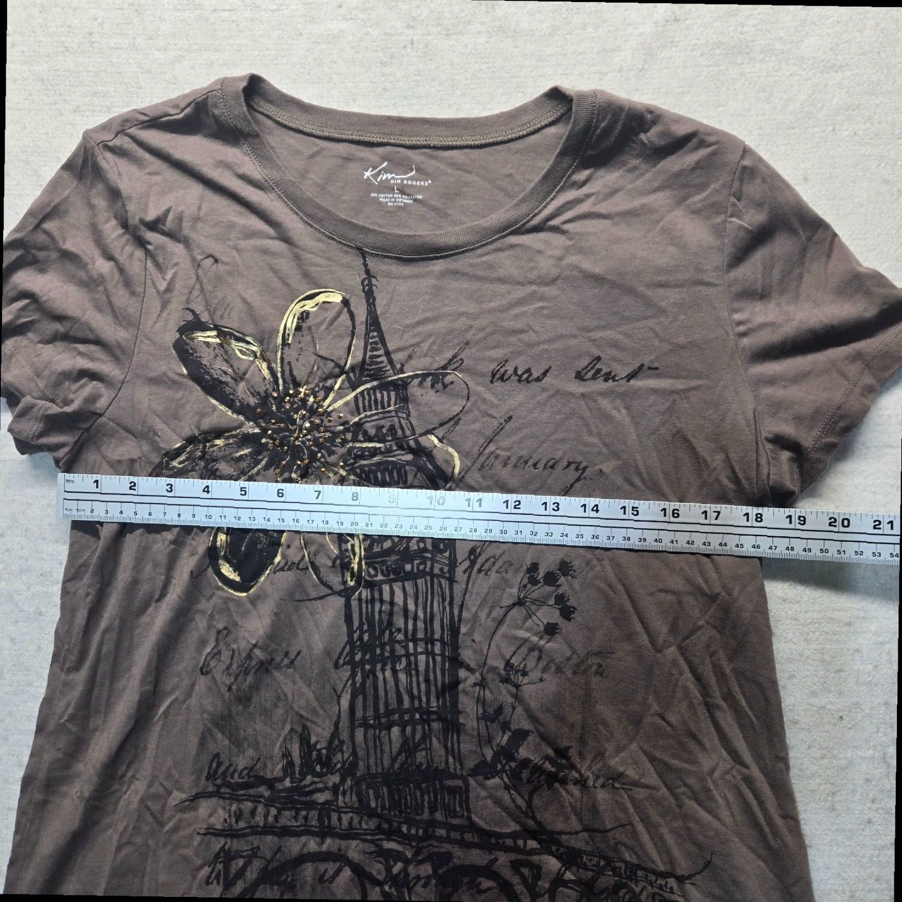 Vintage London Clock Tower Floral Short Sleeve Women's Gray T-Shirt Large Size L / US 10 / IT 46 - 4 Thumbnail