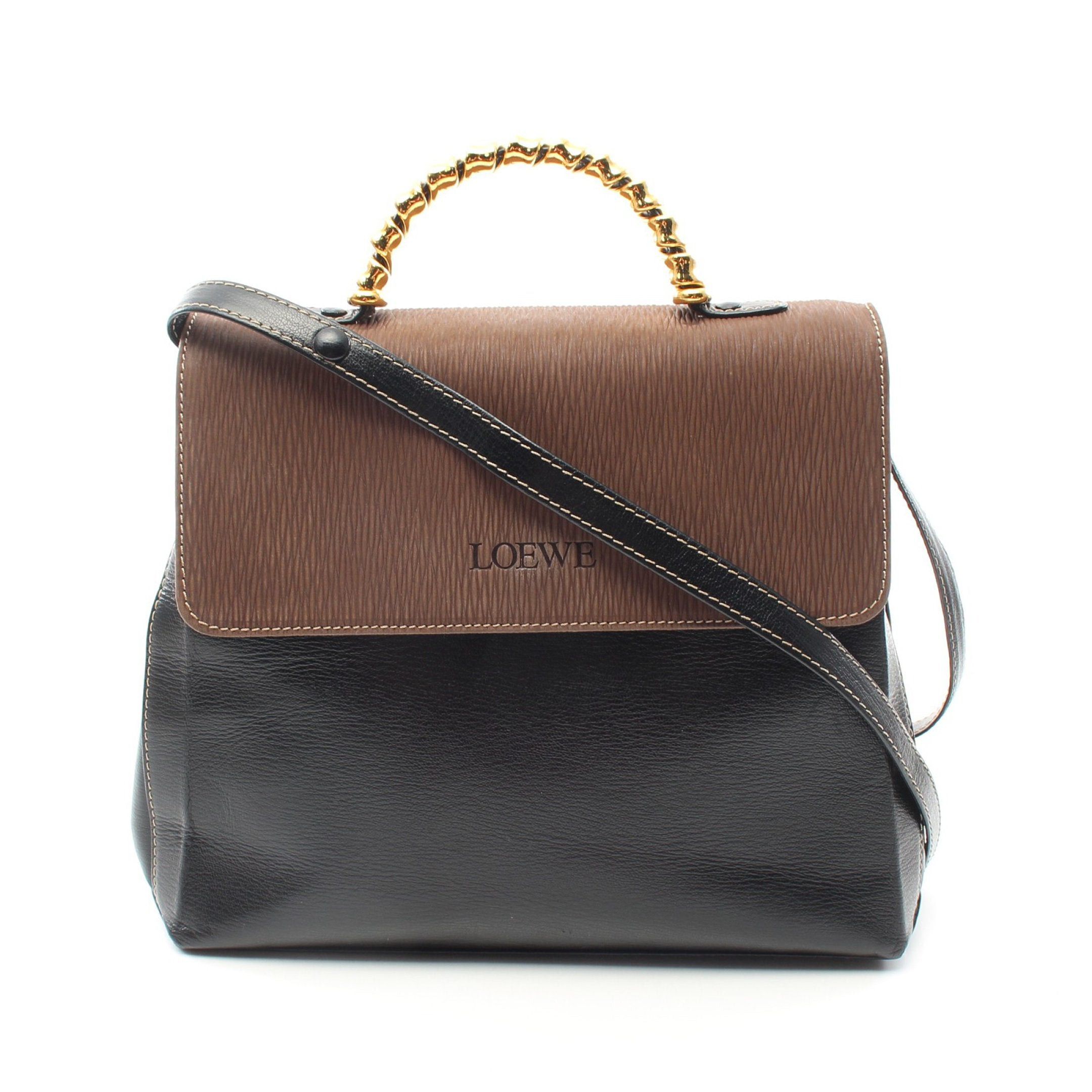 image of Loewe Velazquez Twist Handbag Leather Nubuck Black Gray Brown 2Way, Women's