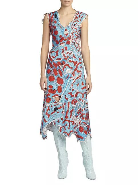 Bottega Veneta o1loc1c0824 718893 Printed Silk Patchwork Dress Multicolor Size S / US 4 / IT 40 - 3 Thumbnail