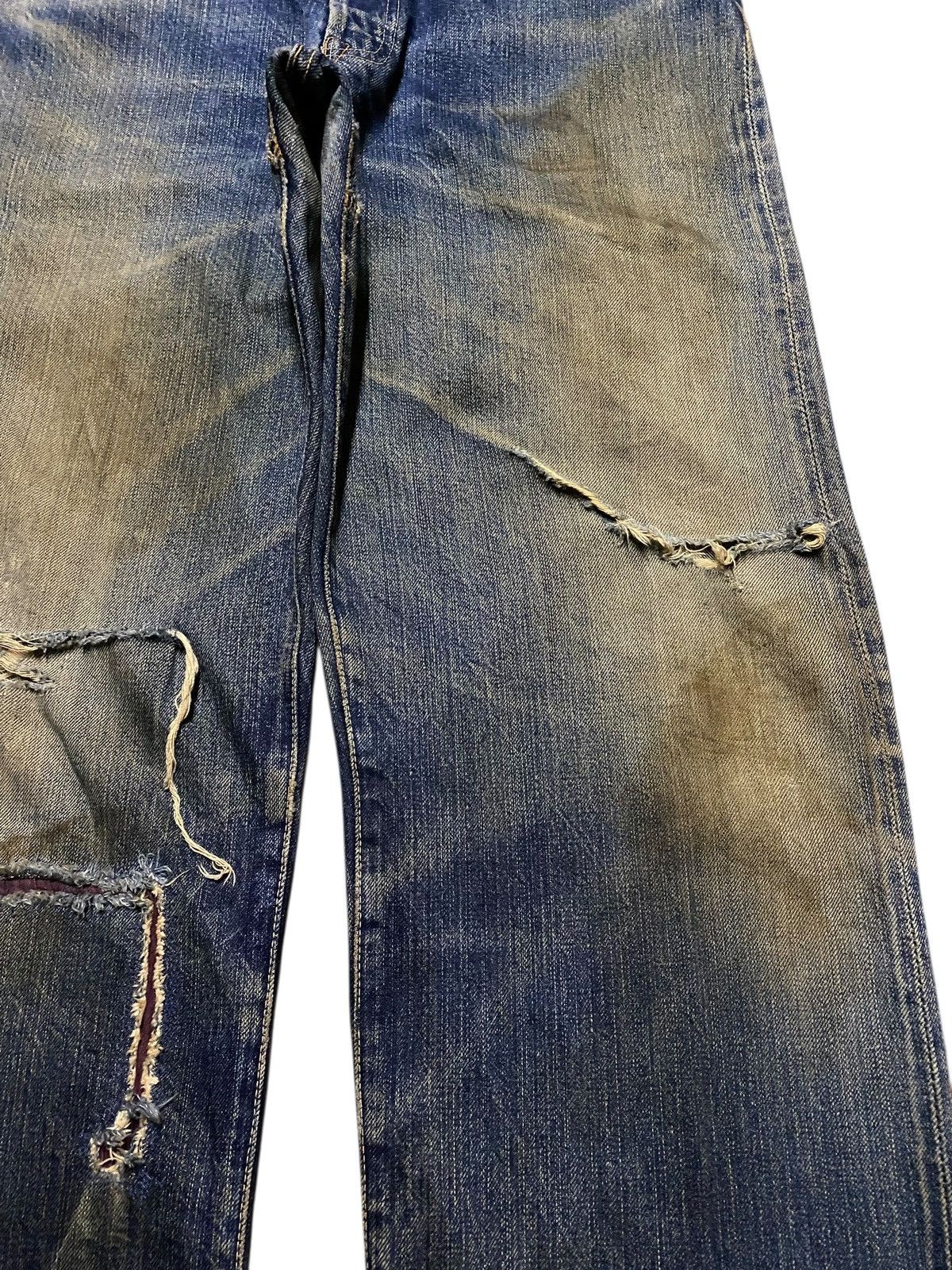 The Real McCoy's Vintage Joe Mccoy Mud Wash Selvedge Distressed Baggy Jeans Size US 33 - 8 Thumbnail