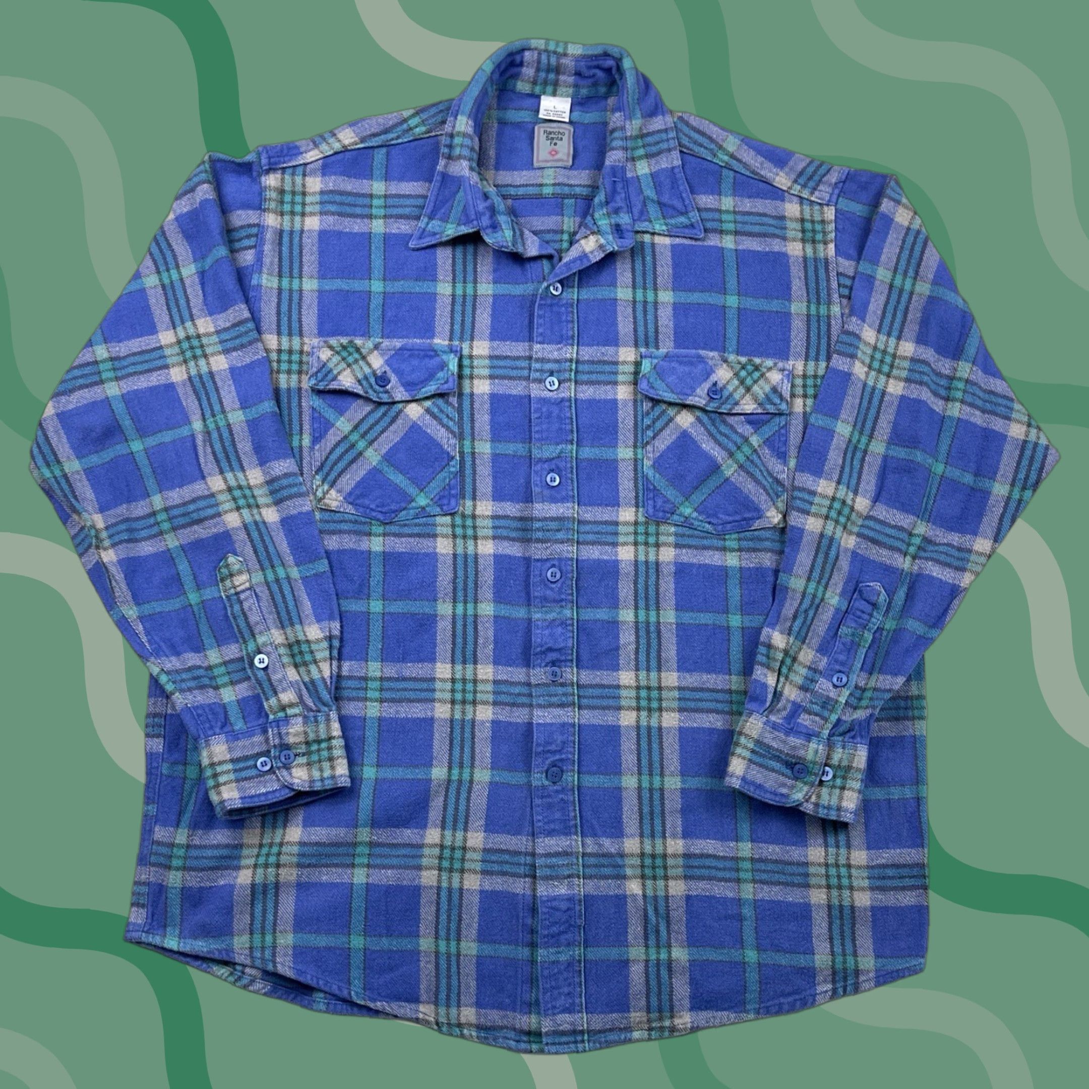 Vintage VINTAGE Rancho Santa Fe Flannel Shirt Men's L Blue Plaid Western Cowboy Button-Up 80s 90s Size US L / EU 52-54 / 3 - 1 Thumbnail
