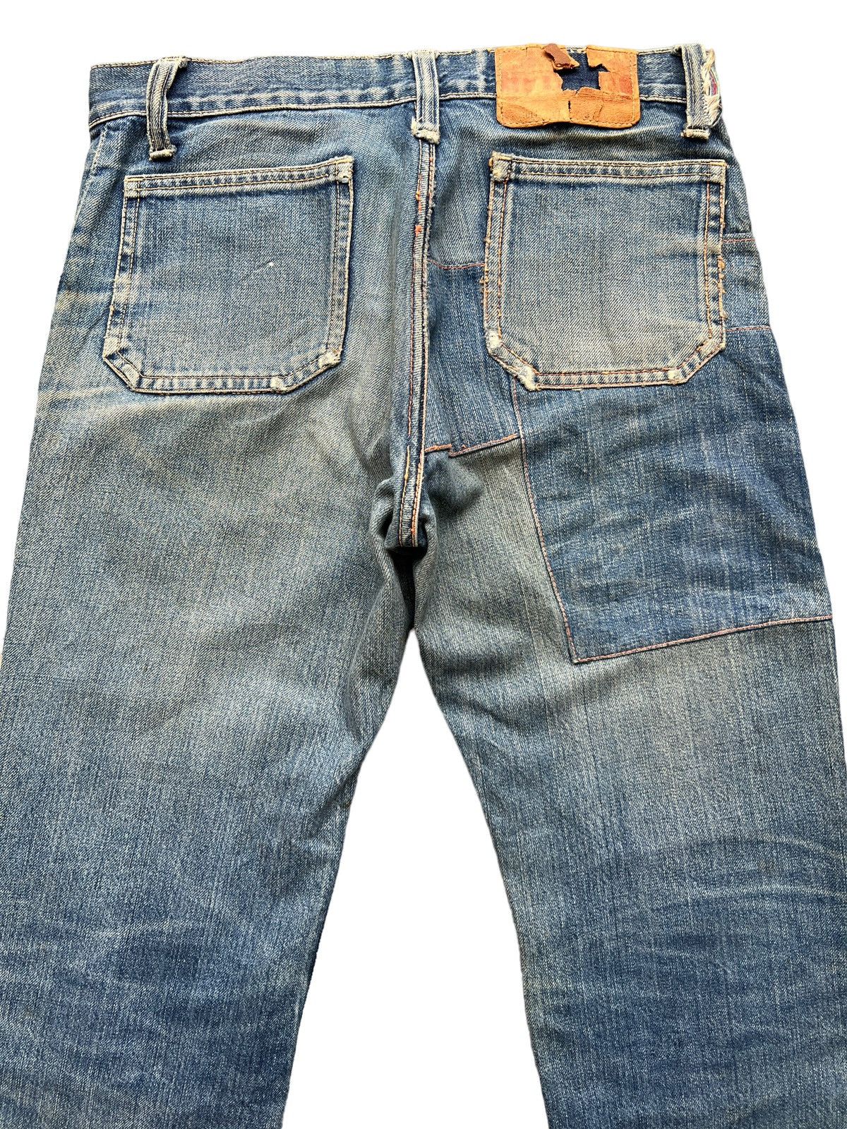 Edwin Vintage 80s Edwin Bushpant Patchwork Distressed Flare Jeans Size 30" / US 8 / IT 44 - 5 Thumbnail