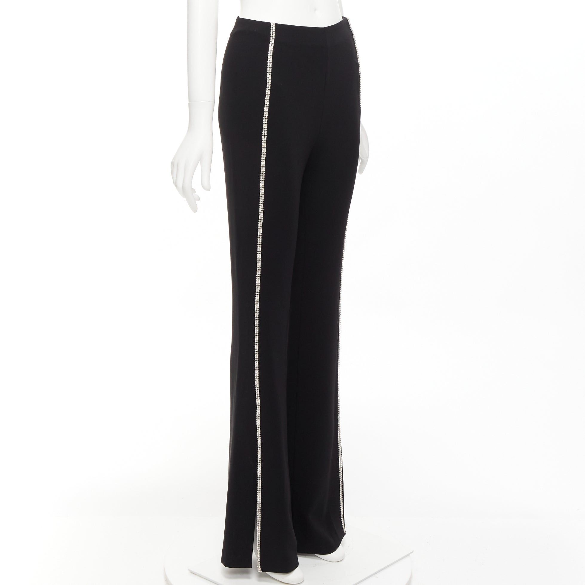 Cinq a Sept CINQ A SEPT clear strass crystal trim black high waisted flare slit pants US0 XS Size 26" / US 2 / IT 38 - 1 Thumbnail