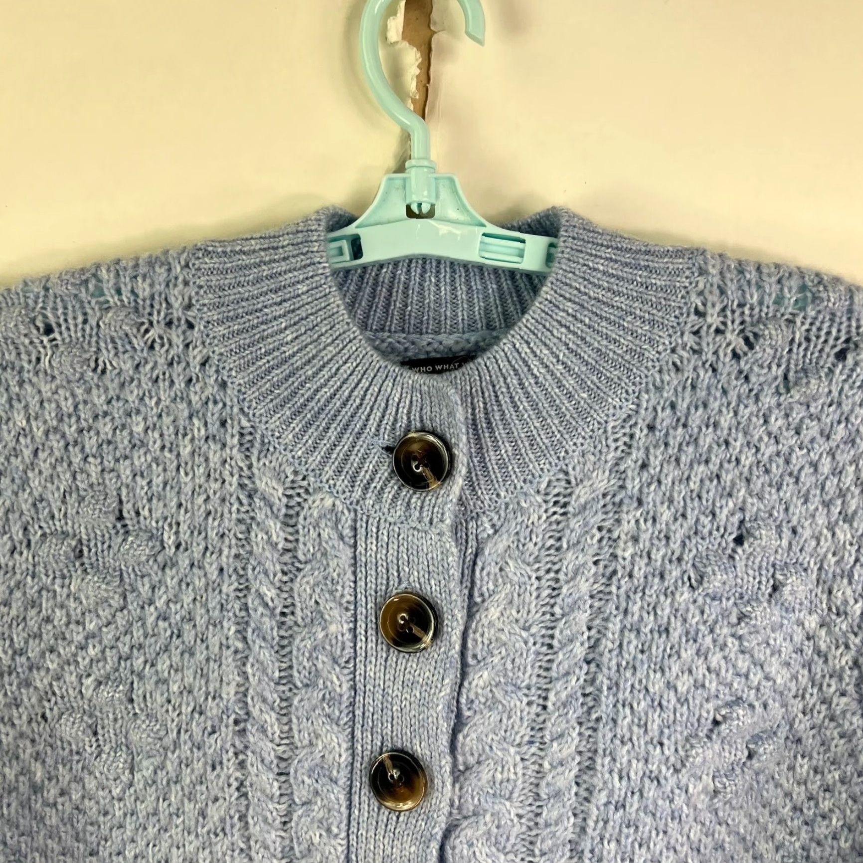 Vintage WHO WHAT WEAR Blue Wool Blend Cardigan Knit Cable Knit Cardigan Sweater Size L Womens Size L / US 10 / IT 46 - 4 Thumbnail
