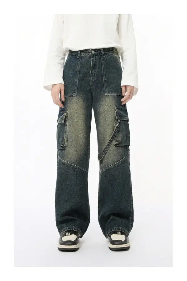 Japanese Brand Distressed patchwork multi-pocket lanyard distressed jeans Size US 32 / EU 48 - 1 Thumbnail
