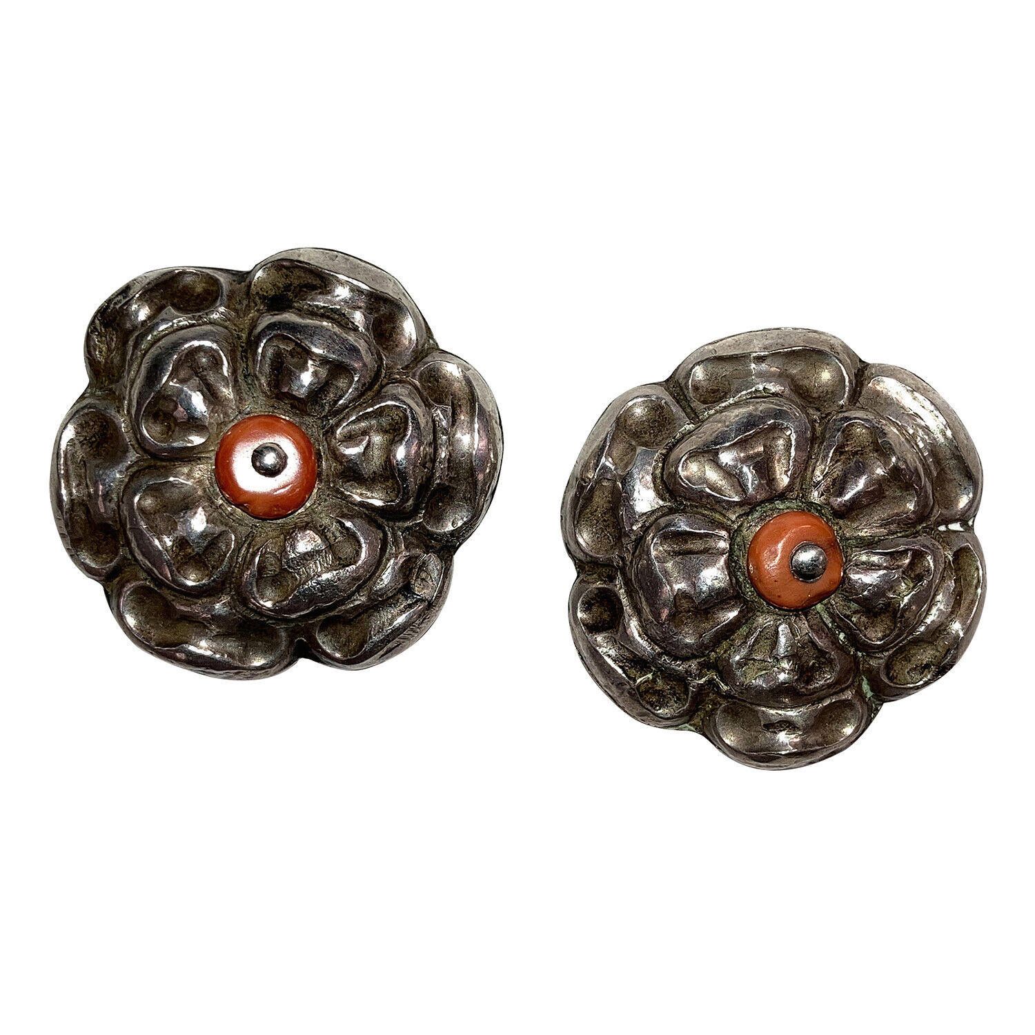 Designer Chinese Flower 900 Silver Pins with Red Coral Bead Accents Size ONE SIZE - 1 Thumbnail