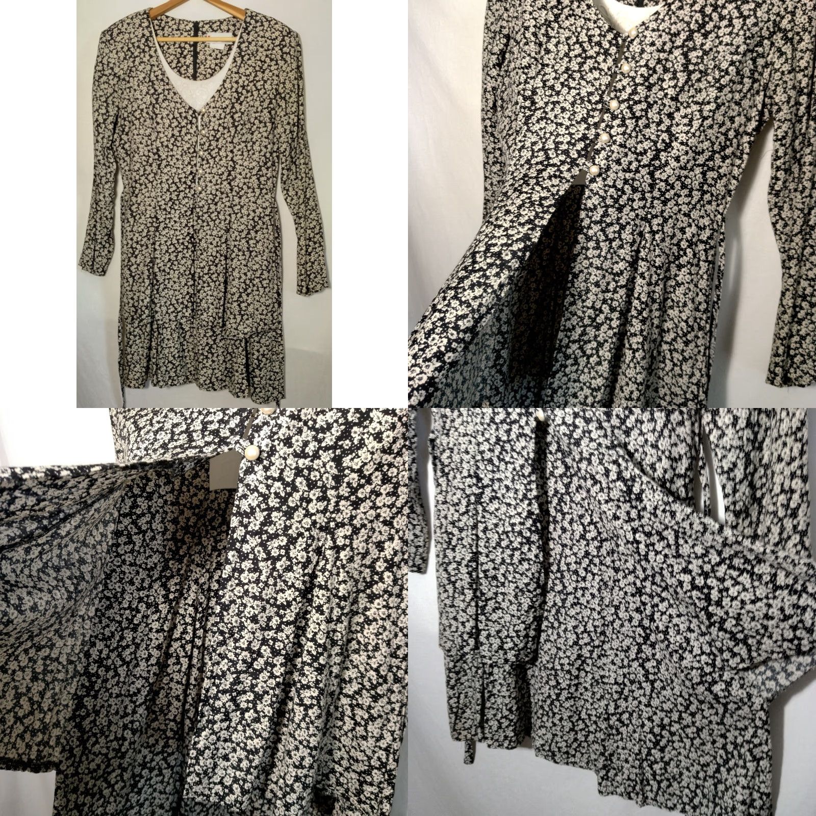 Vintage VINTAGE Just Choon Dress Shirt Adult 9 Black White 90s Tiered Midi Long Sleeve Back Zipper Belted/Gathered Womens Size M / US 6-8 / IT 42-44 - 8 Thumbnail