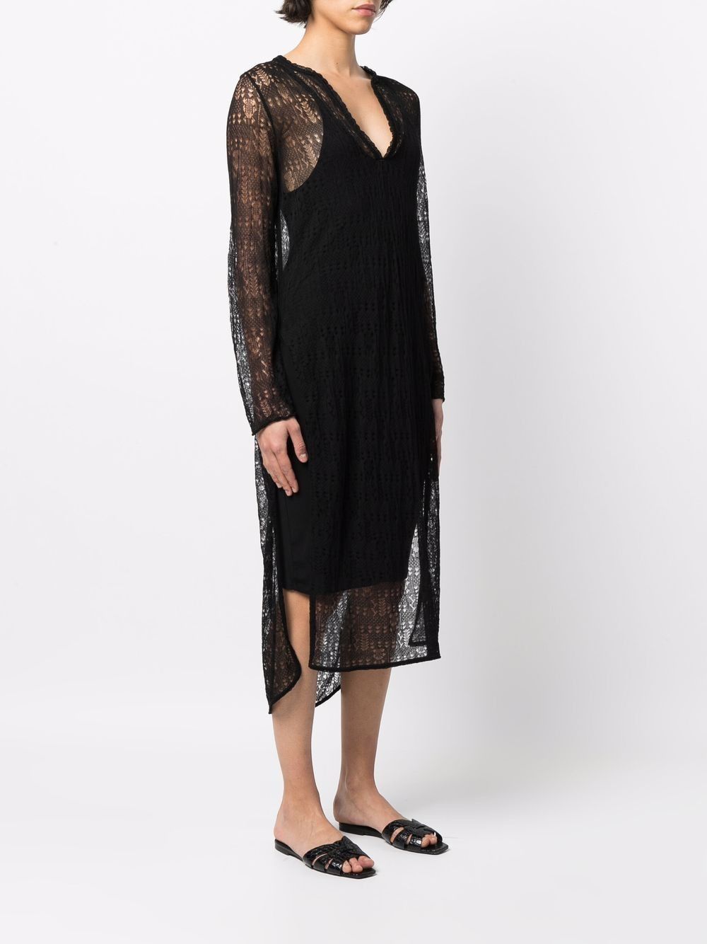 Saint Laurent Paris o1s1wg110425 687936 Open-Knit Long-Sleeved Tunic Dress Black Size L / US 10 / IT 46 - 3 Thumbnail