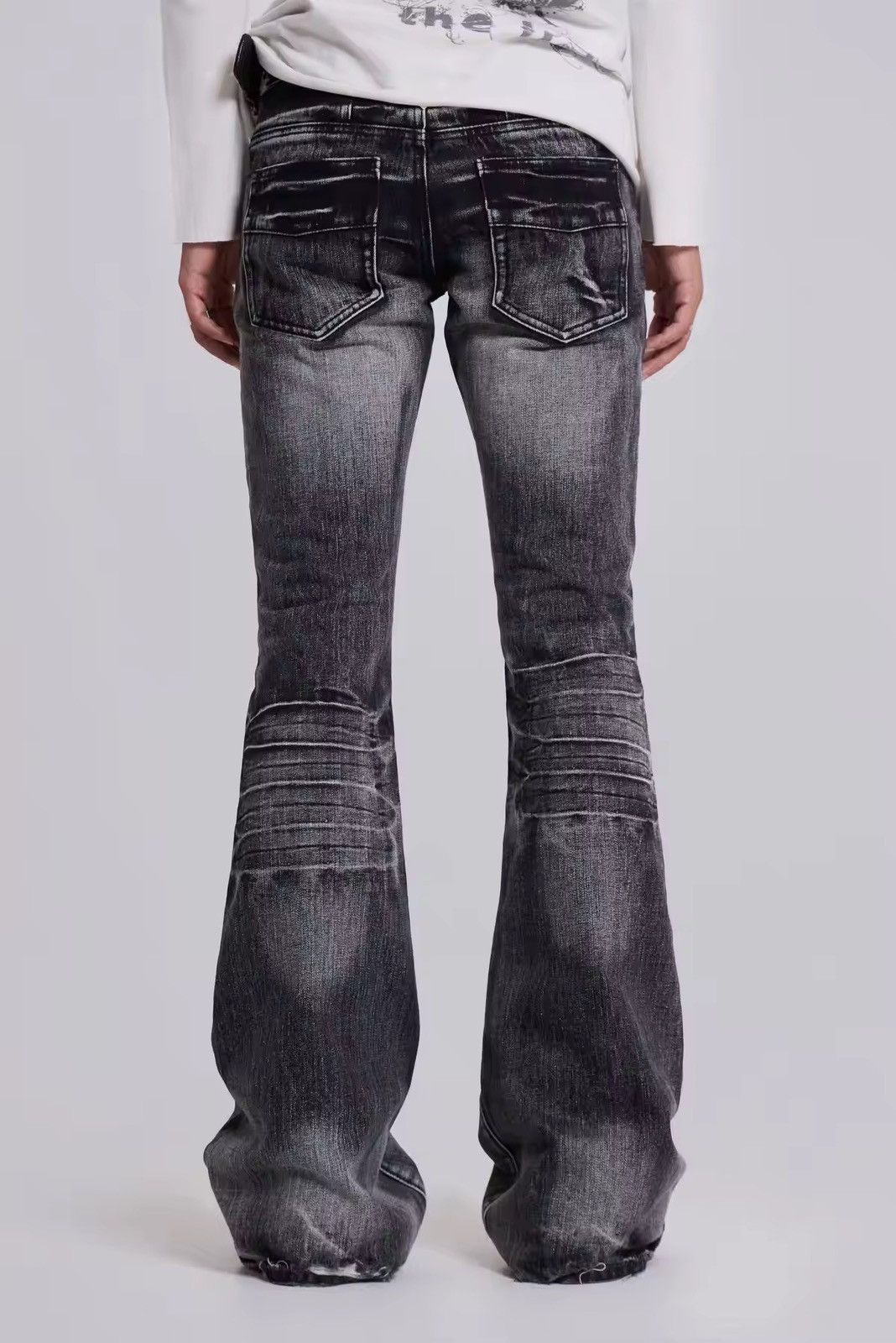 Japanese Brand Washed Black Flared Jeans Size US 35 - 2 Thumbnail