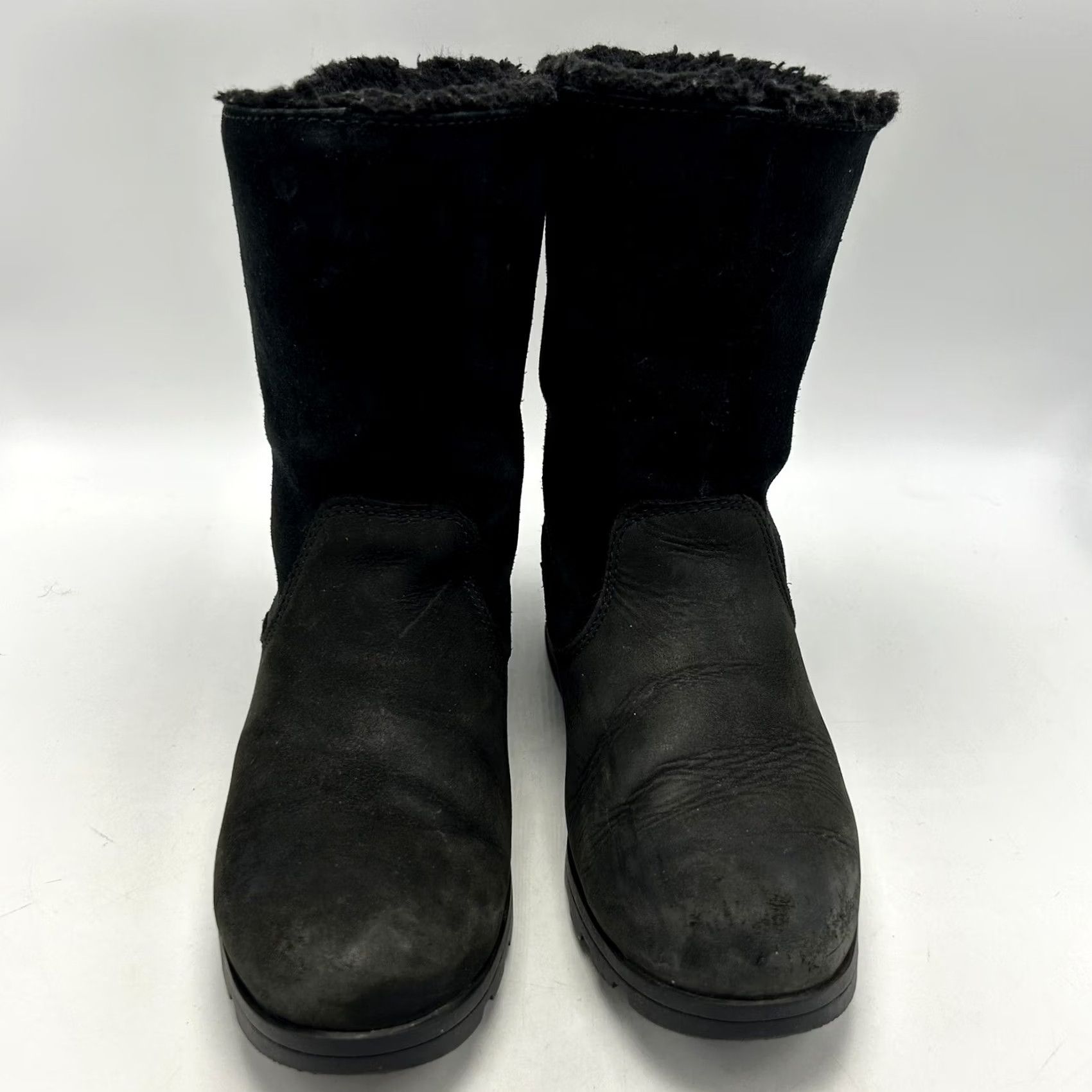 SOREL Sorel Emelie Boots Womens 6 Black Leather Winter Fur Waterproof Mid-Calf Fold Over Block Heel Size US 6 / IT 36 - 3 Thumbnail