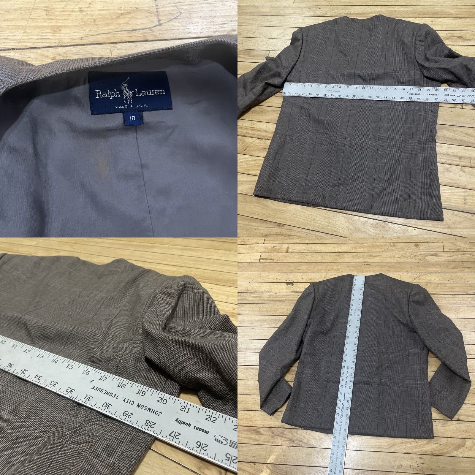 Ralph Lauren VINTAGE Ralph Lauren Skirt Suit Wool 10 Brown Gray Check Plaid Women’s 2-Piece Woolen Set Jacket and Skirt, 90s, Vintage, Classic, Business Womens Size 32" / US 10 / IT 46 - 9 Thumbnail