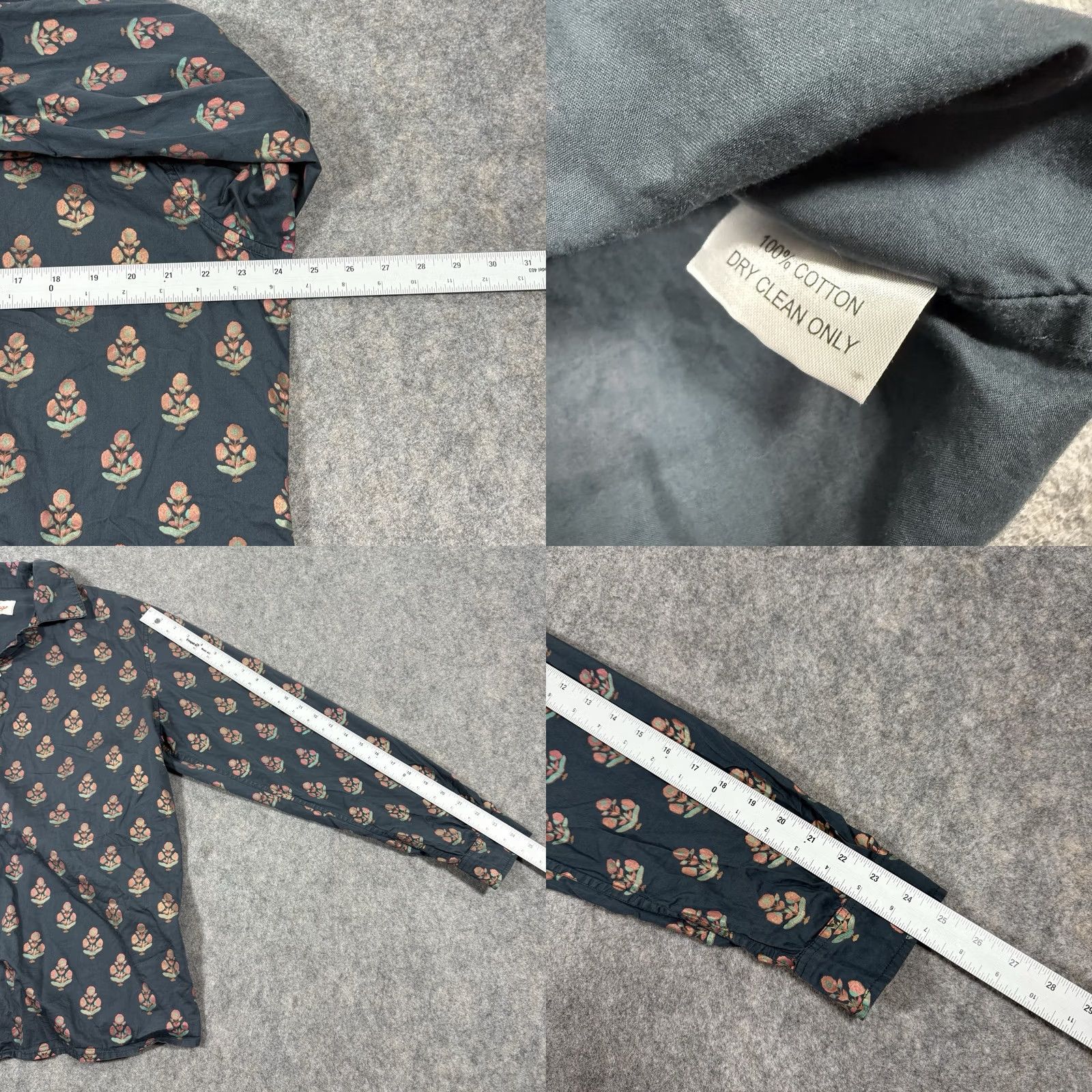 Vintage Perte D’ego Shirt XL Black Floral Print Button-Up Long Sleeve Men’s Regular Fit Size 46R - 9 Thumbnail