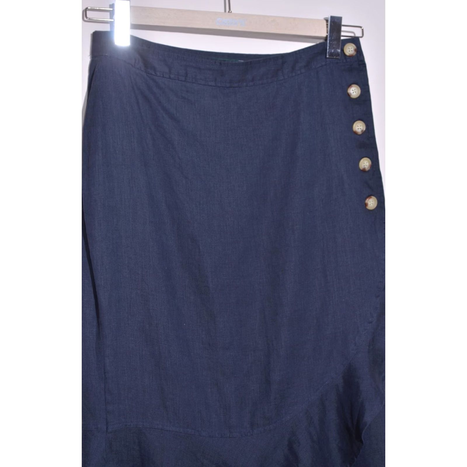 Ralph Lauren Lauren Ralph Lauren Womens Midi Skirt Wrapped 100% Linen Navy Size 8 – Ruffle Blue Wrap Skirt Size 30" / US 8 / IT 44 - 2 Thumbnail