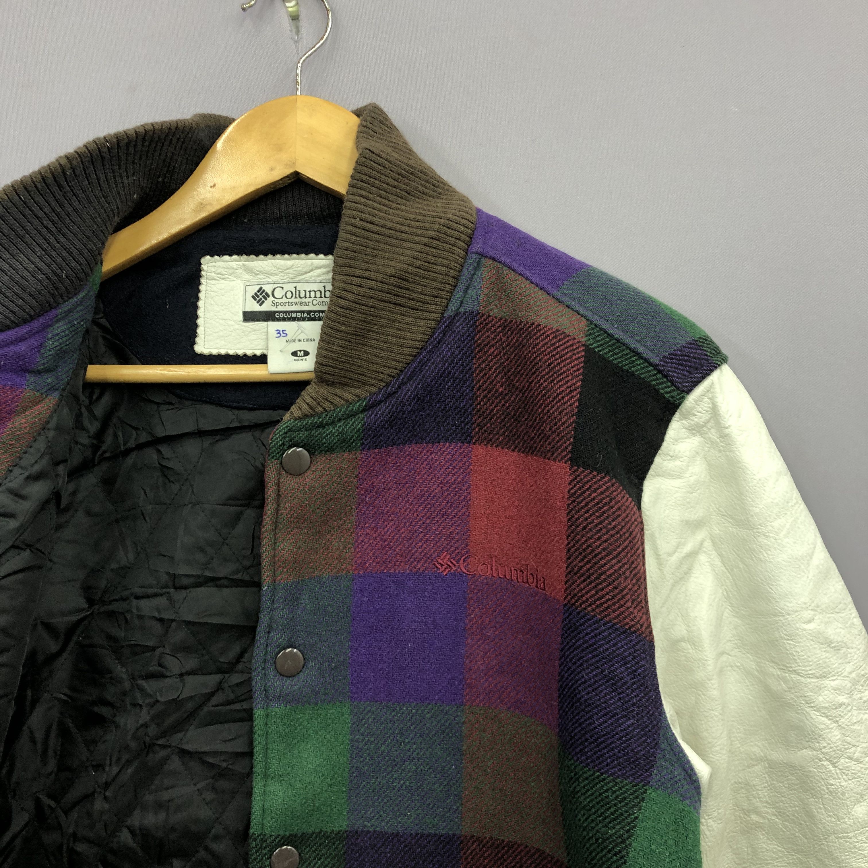 Columbia × Vintage Vintage Columbia Plaid Leather Varsity Wool Jackets Size US S / EU 44-46 / 1 - 4 Thumbnail
