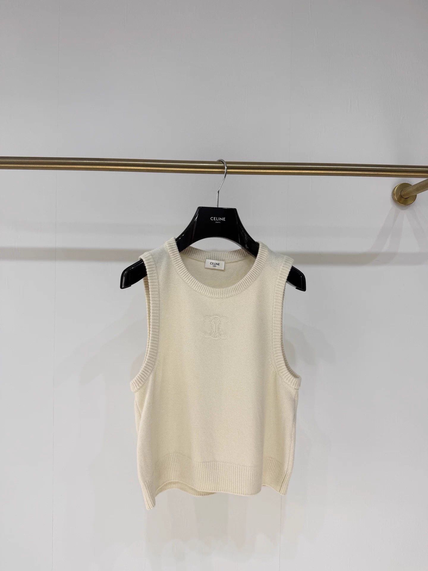 Celine Celine White Logo Jacquard Cashmere Knit Vest L Size L / US 10 / IT 46 - 1 Thumbnail