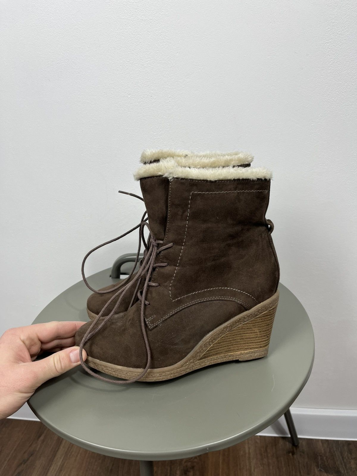 Other Graceland Brown Suede Wedge Ankle Boots Faux Fur EU 39 Size US 8 / IT 38 - 5 Thumbnail