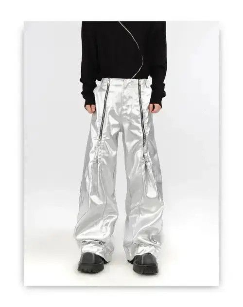 Other Silver Pu Leather Pants with Many Zippers Trousers Size US 34 / EU 50 - 1 Thumbnail