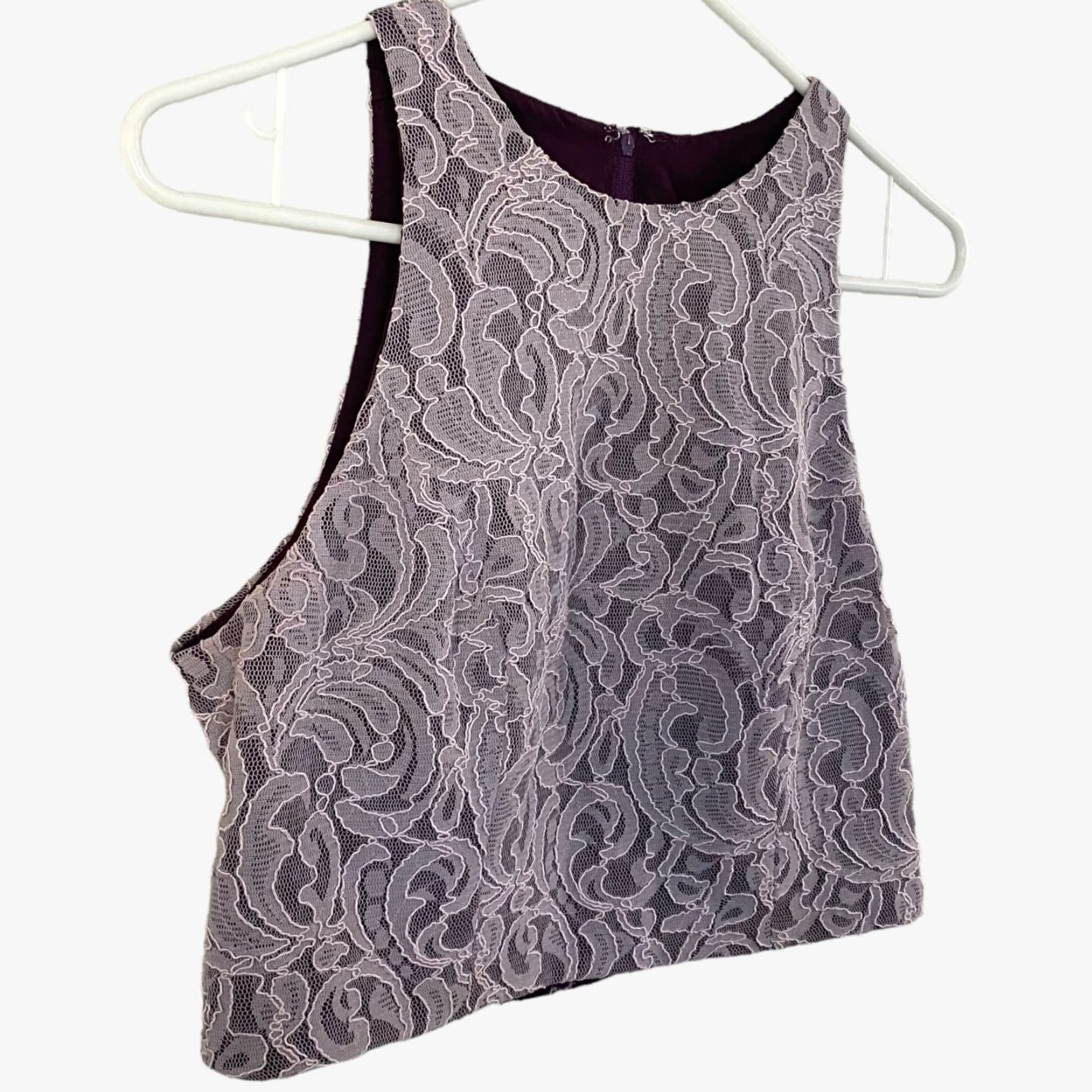Vintage VINTAGE The Dessy Collection Purple Floral Lace High-Neck Crop Top Sleeveless Women's 8 Size M / US 6-8 / IT 42-44 - 2 Thumbnail