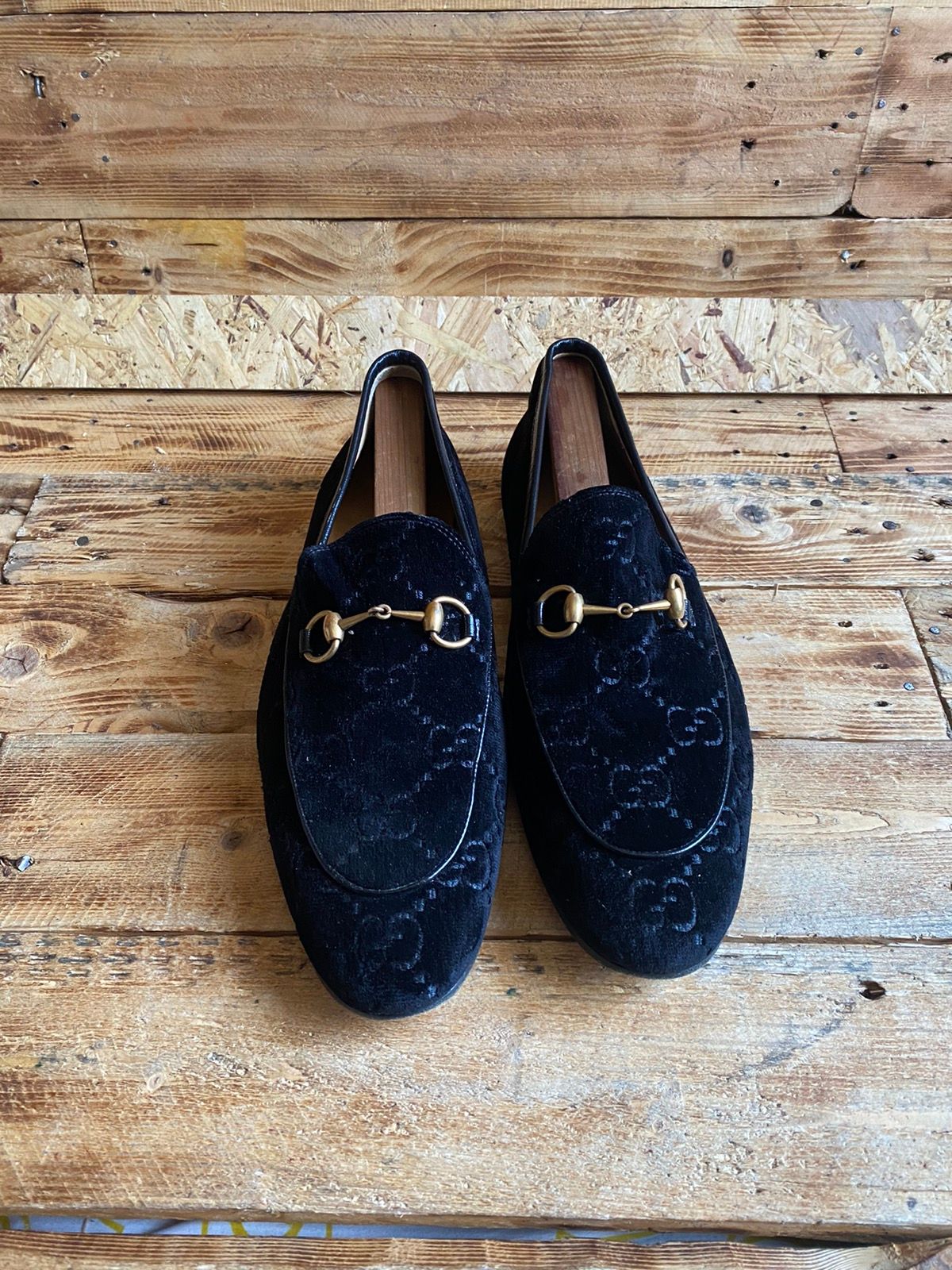 Pre-owned Gucci Horsebit Suede Black Monogram Jordan Loafers