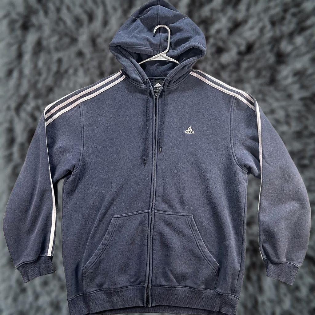 Adidas Adidas Hoodie Mens Large Blue Full Zip 3-Stripes Sweatshirt Athletic Logo Warm Size US L / EU 52-54 / 3 - 1 Thumbnail