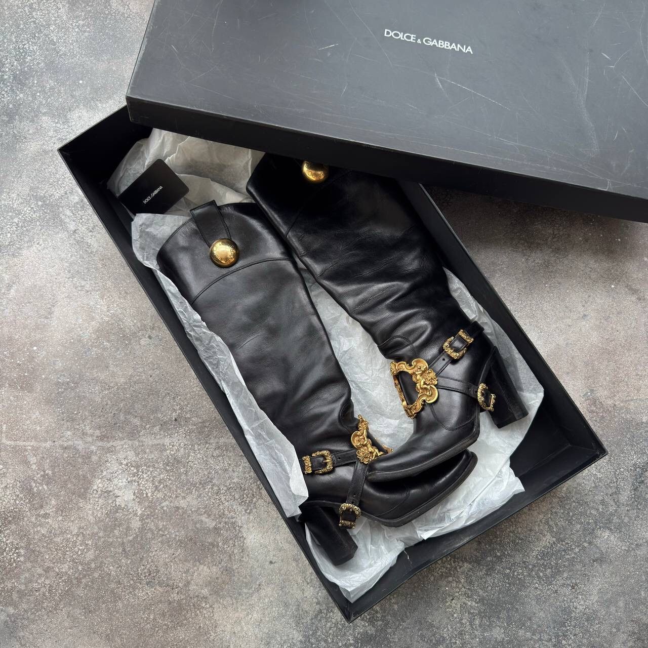 Dolce & Gabbana Dolce & Gabbana Black Leather Knee Boots Size US 6 / IT 36 - 7 Thumbnail