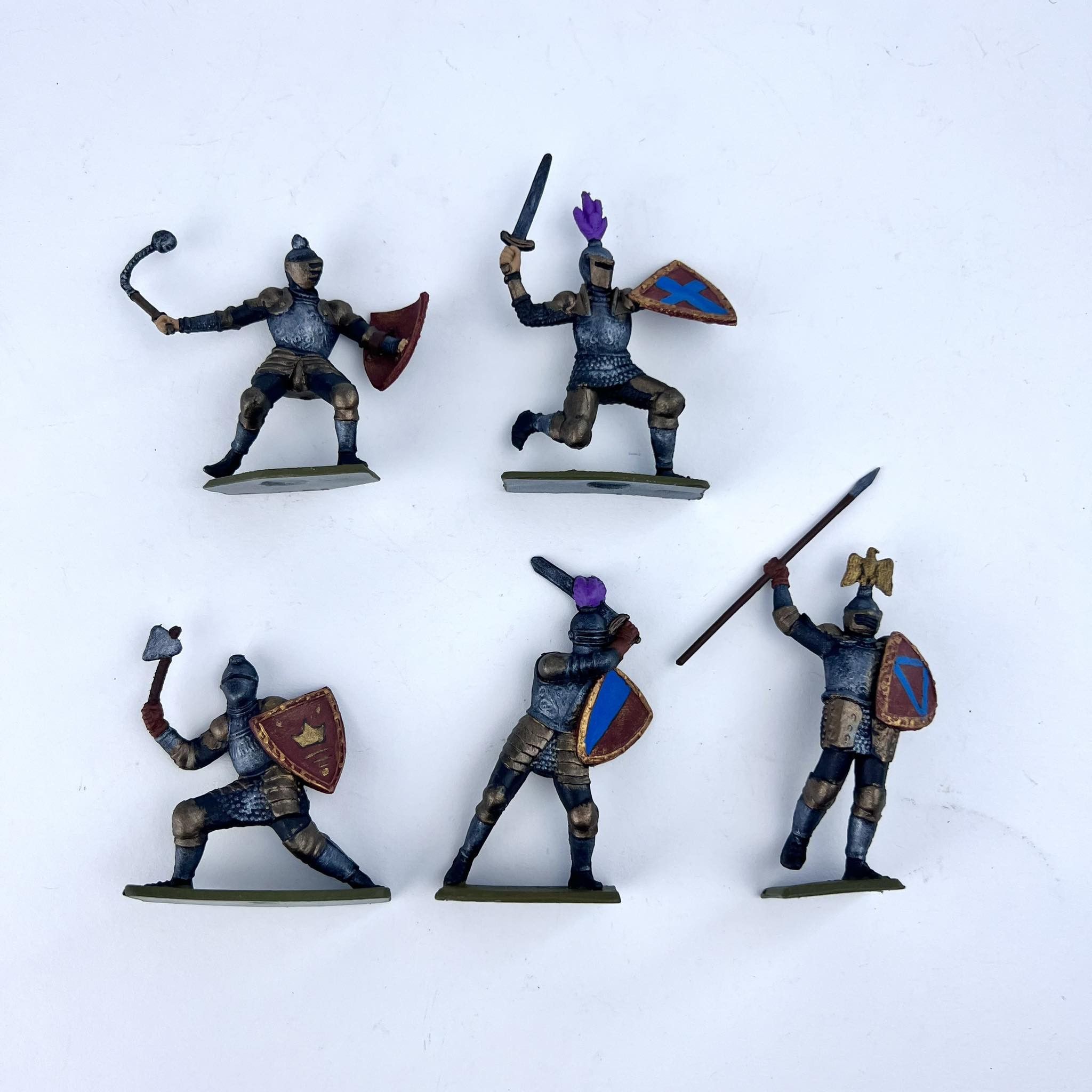 Vintage Soviet Plastic Toy Set of 5 Soldiers Knights