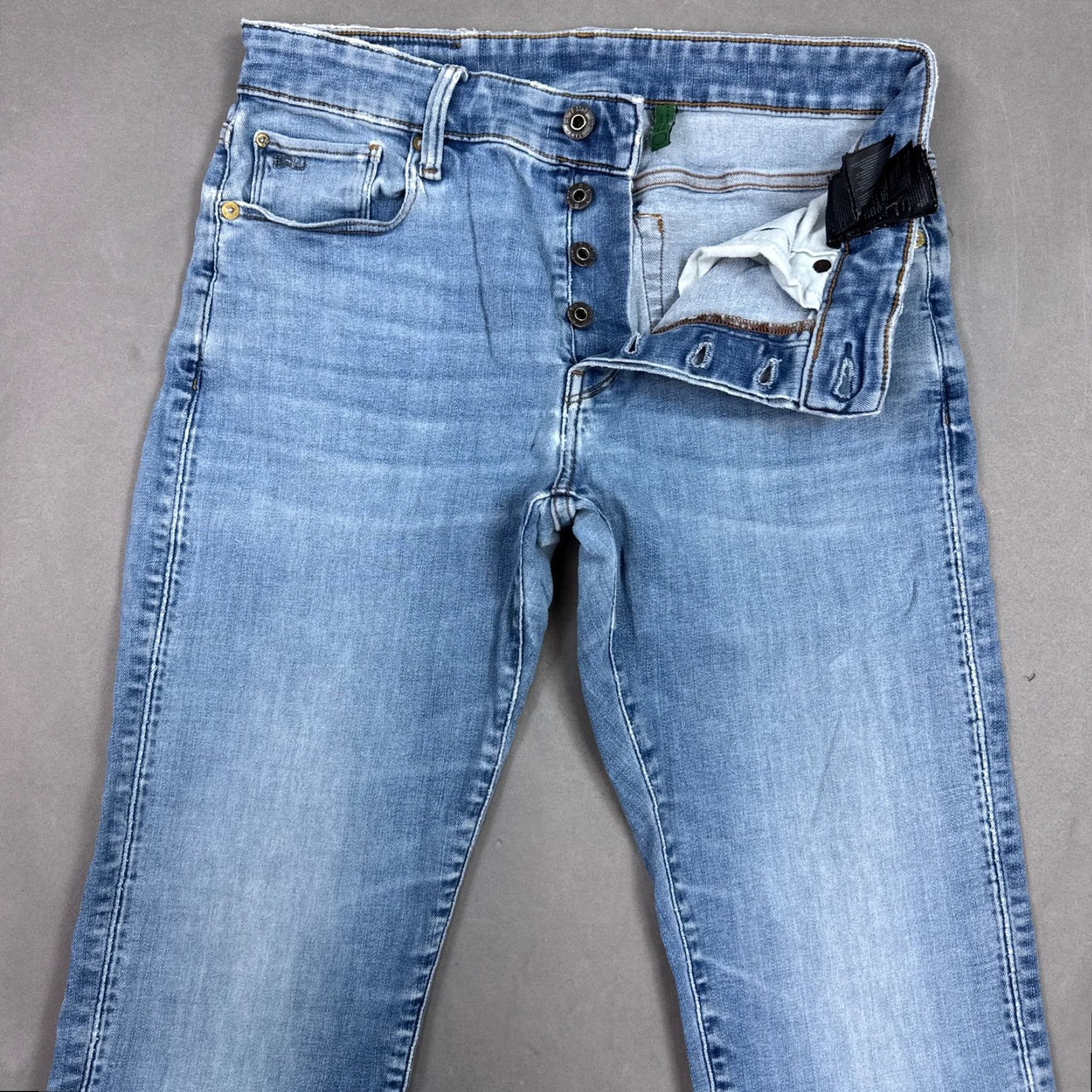 G-Star G Star Raw Jeans Mens 30x32 Blue 3301 Relaxed Button Fly Faded Pants Repaired Jeans Size US 30 / EU 46 - 2 Thumbnail