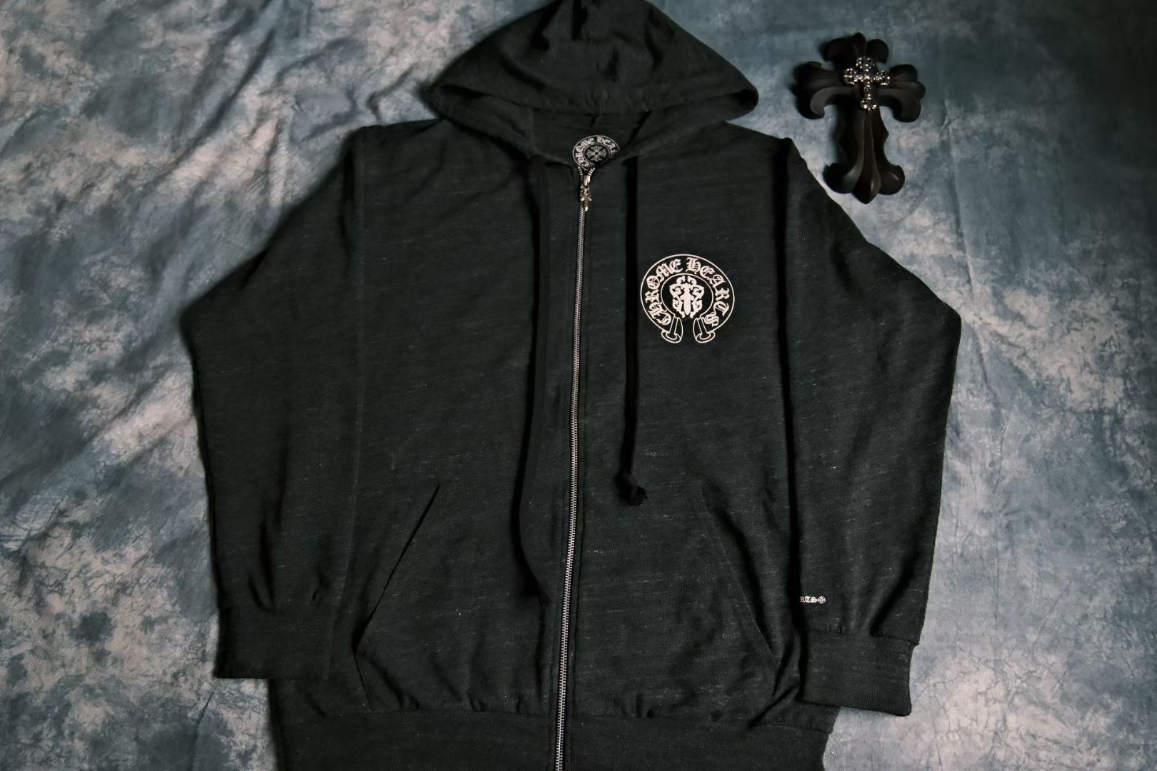 image of Chrome Hearts American Flag Zip Up Hoodie in Black, Men's (Size 2XL)