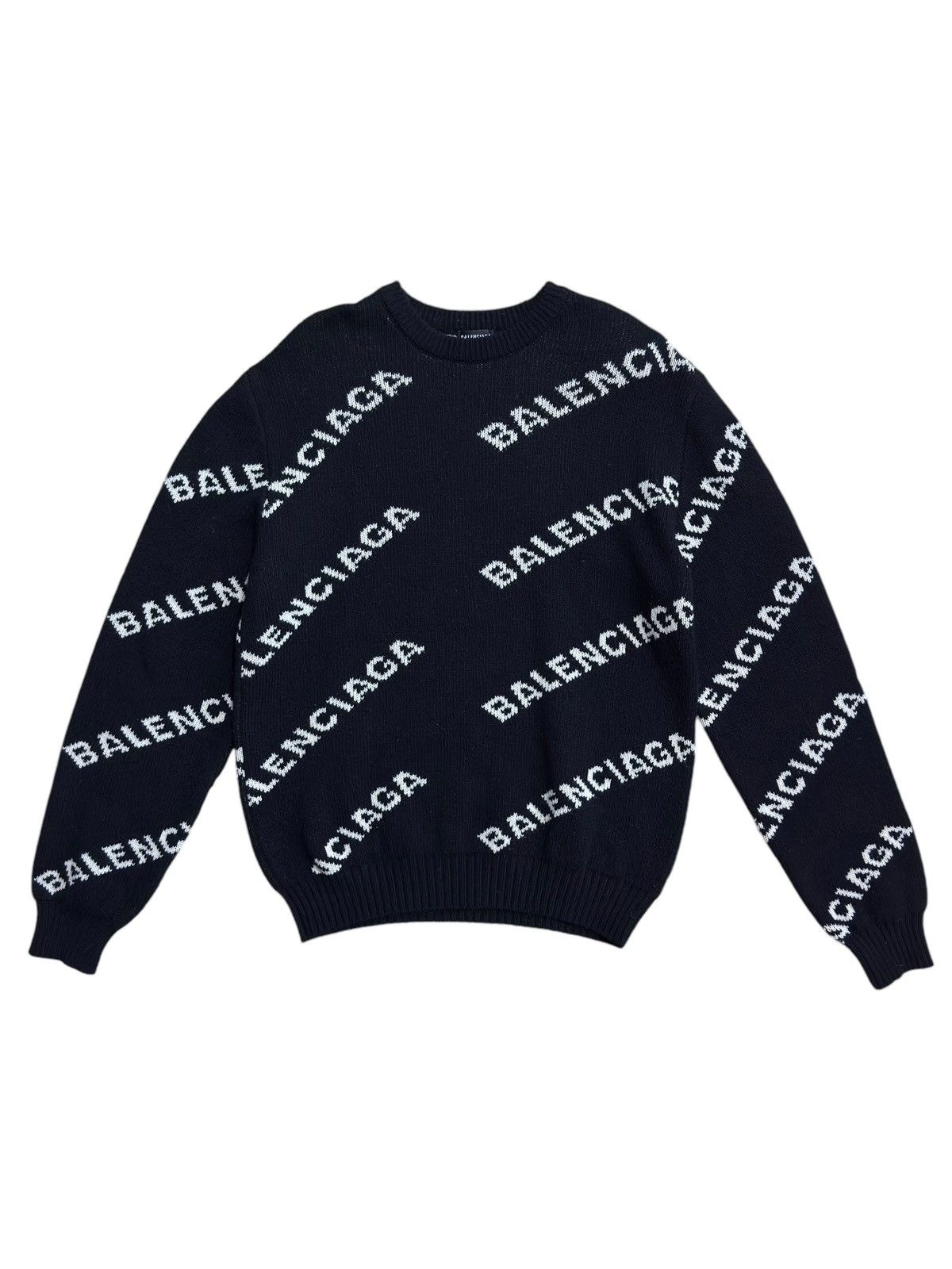 Balenciaga Balenciaga All-Over Logo Wool Knitted Sweater Size US M / EU 48-50 / 2 - 1 Thumbnail