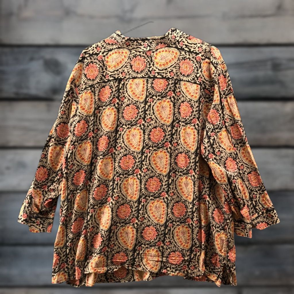 Ralph Lauren Lauren Ralph Lauren Blouse Womens 3XL 3/4 Sleeve Paisley Print Orange Bohemian Cotton Ruffle Shirt Adult Womens Slim Casual Shirt? Size XXL / US 16-18 / IT 52-54 - 1 Thumbnail