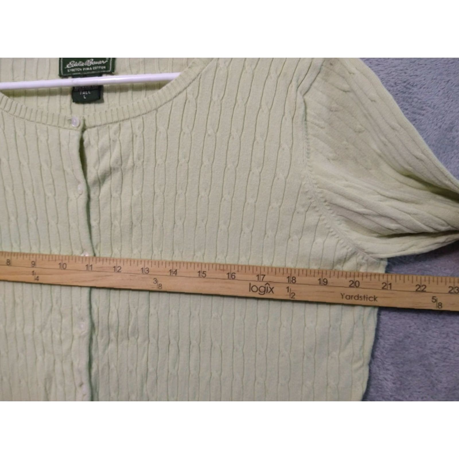 Eddie Bauer VINTAGE Eddie Bauer Sweater Womens Large Tall Yellow Cardigan Cable Knit Pima Cotton Size L / US 10 / IT 46 - 4 Thumbnail
