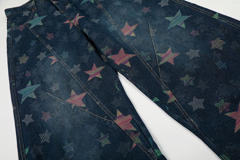 Jean American high street style washed star print jeans for men Size US 32 / EU 48 - 4 Thumbnail