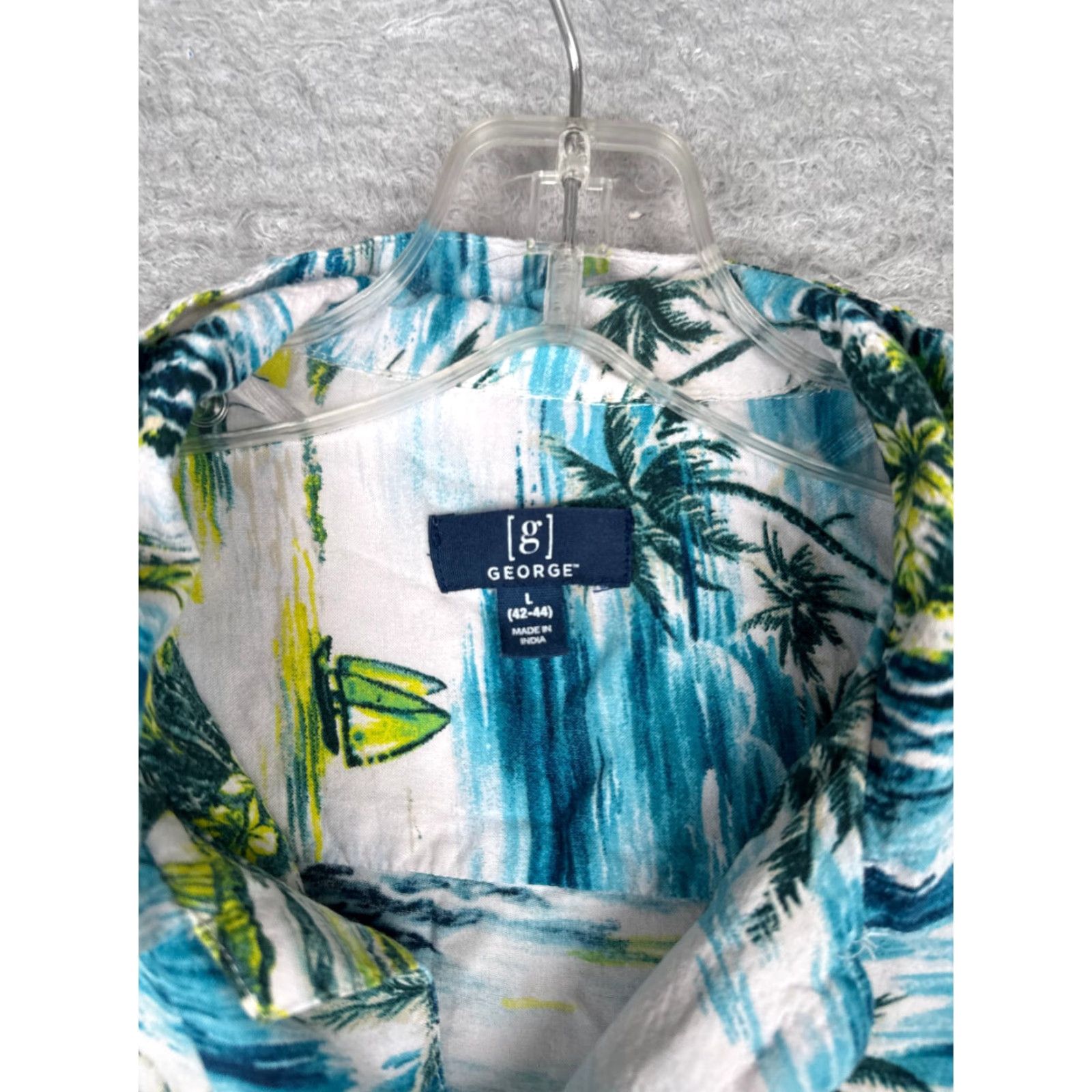 George George Shirt Adult Large White Floral Hawaiian Button Up Rayon Mens Size US L / EU 52-54 / 3 - 7 Thumbnail