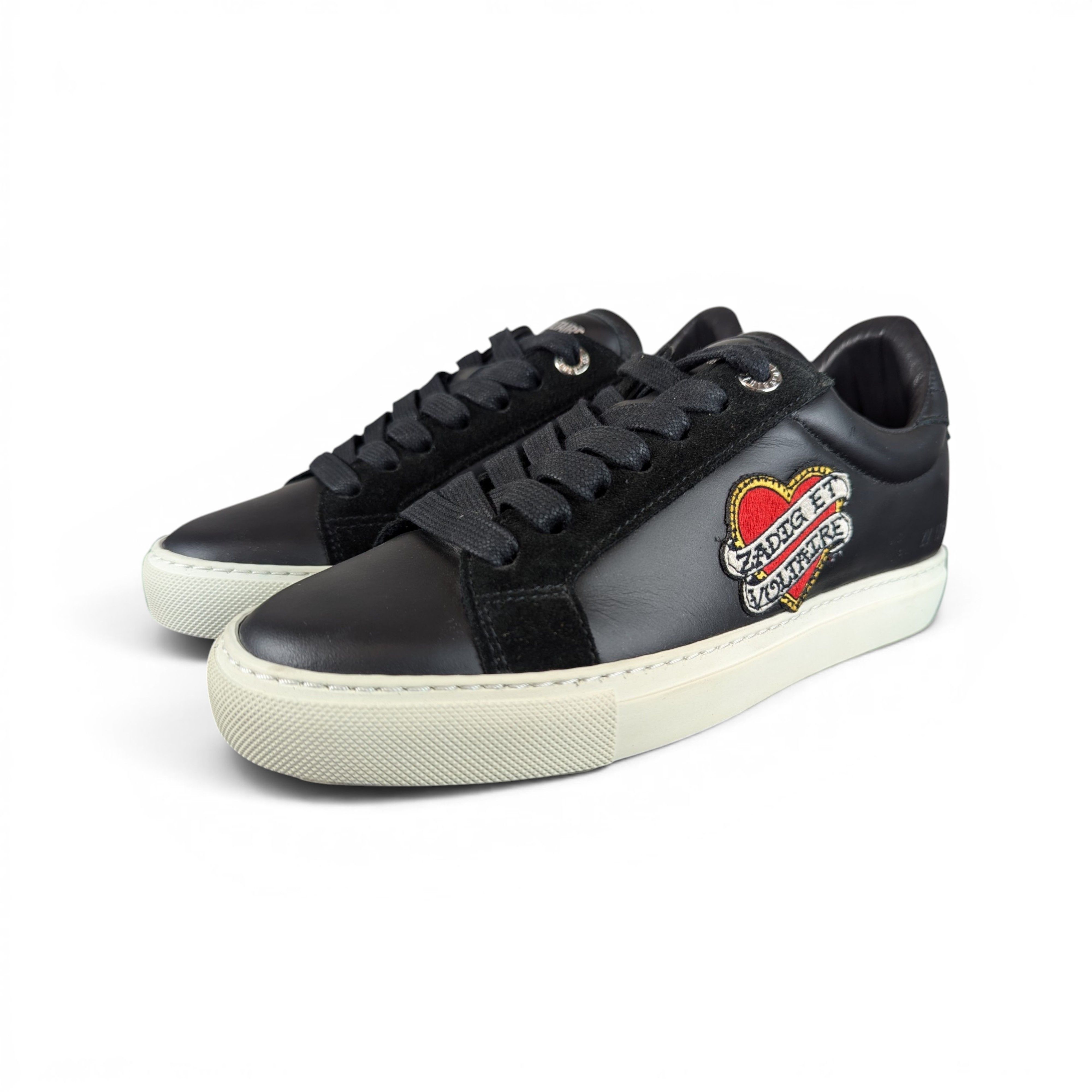 Zadig & Voltaire ZADIG & VOLTAIRE BLACK LEATHER SNEAKERS HEART Size US 6 / IT 36 - 1 Thumbnail