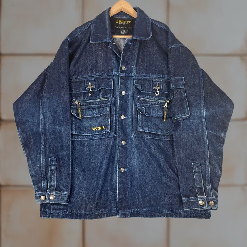 Vintage VINTAGE Trust Sports Denim Utility Jacket Mens Large Blue Multi Pocket Cargo Y2K Size US L / EU 52-54 / 3 - 1 Thumbnail