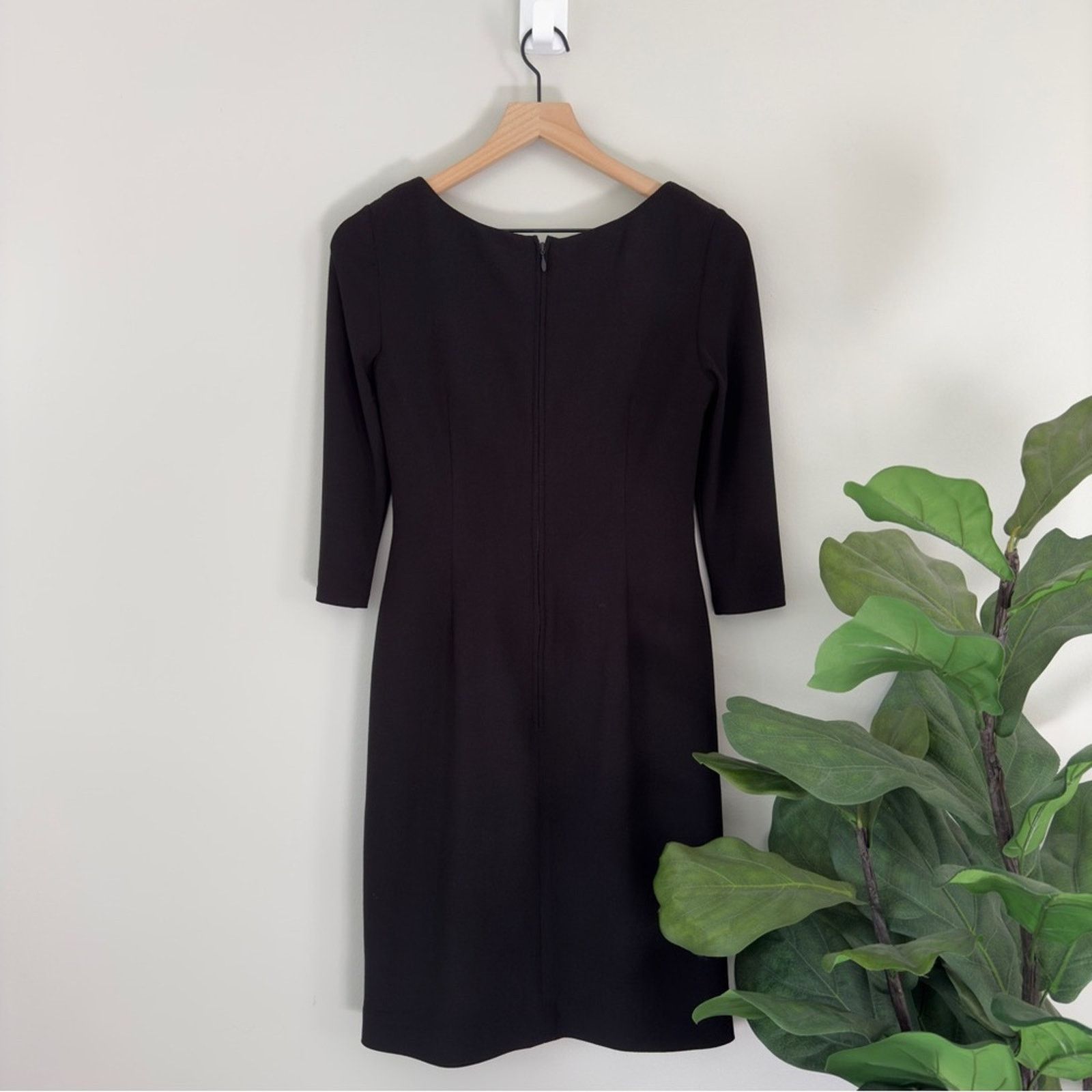 Other Kay Unger 3/4 Sleeve Sash Style Front Mini Dress Solid Black Size XS / US 0-2 / IT 36-38 - 2 Thumbnail