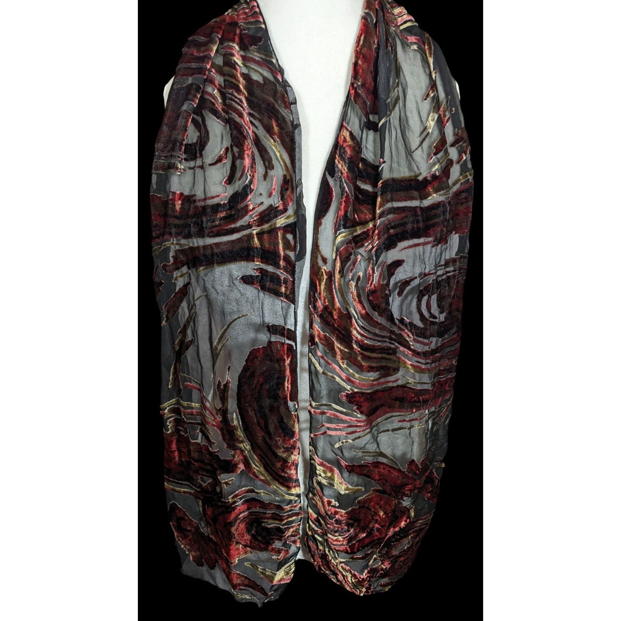 Other Vintage Abstract Red And Gold Velvet Burnout Scarf Size ONE SIZE - 2 Thumbnail