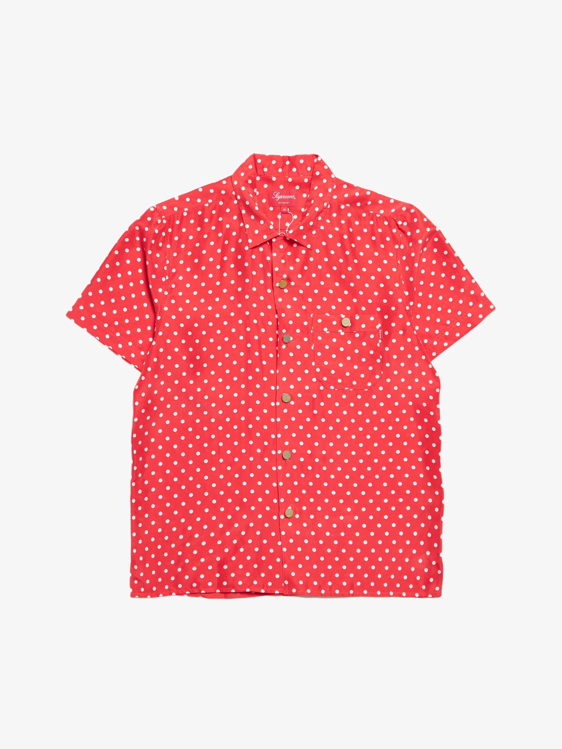 image of Supreme Red Polka Dot Short Sleeved Silk Shirt, Men's (Size Medium)