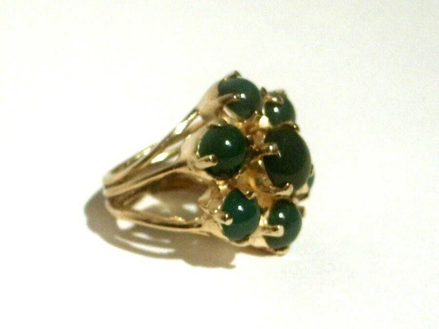 Designer 18ktGold Vermeil Silver Flower Cocktail Ring Green Cabochons Size ONE SIZE - 2 Thumbnail