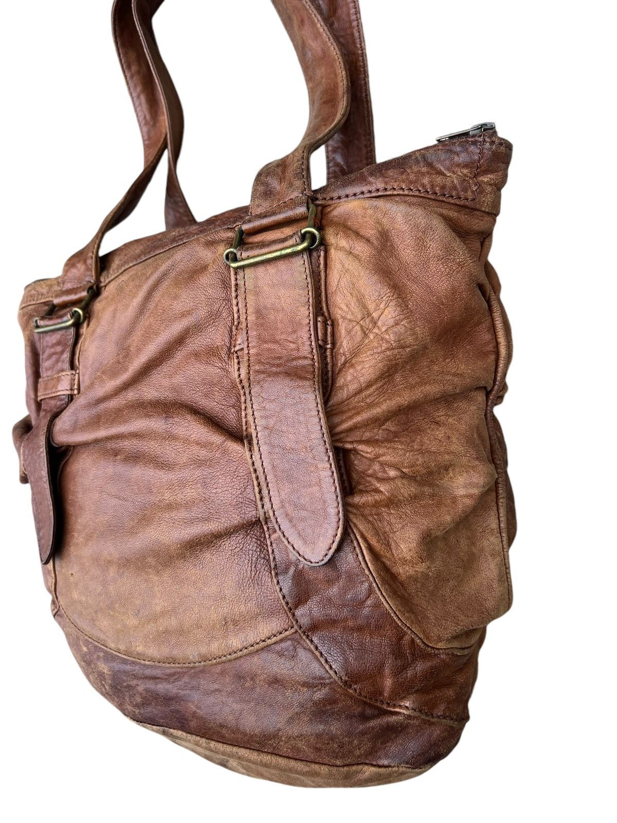Leather Trashed Zucca Japan Distress Patina Leather Bag Tote Size ONE SIZE - 7 Thumbnail