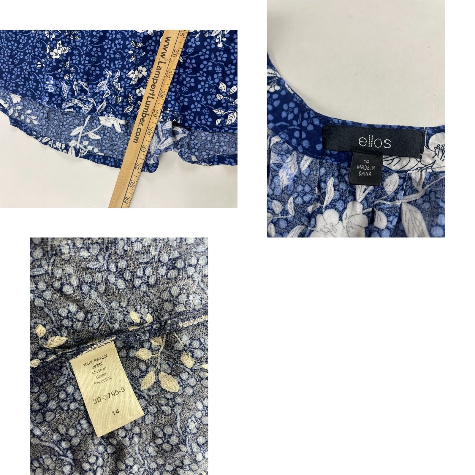 Vintage Ellos Short Dress Women's Size 14 Blue Floral Above Knee Sleeve Hem Tie Boatneck Shirt Dress Womens Size 36" / US 14 / IT 50 - 8 Thumbnail