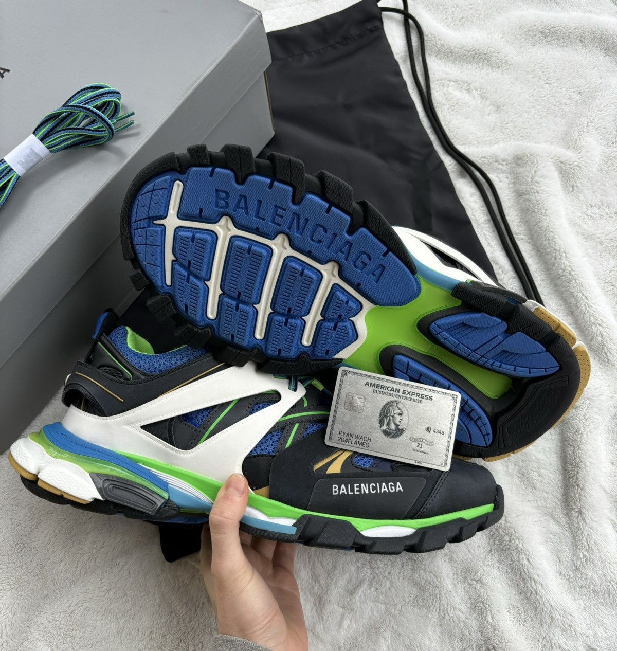 Balenciaga Balenciaga Black/Green/Blue Track Sneakers Size US 14 / EU 47 - 2 Thumbnail