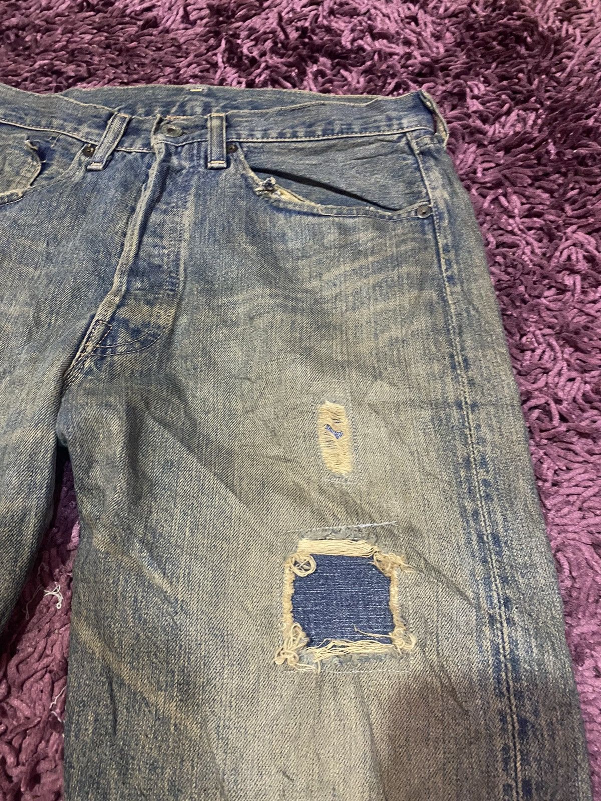 Levi's Vtg Trashed Levis 501xx BIG E 4501 WW2 Selvedge Jeans Size US 30 / EU 46 - 5 Thumbnail
